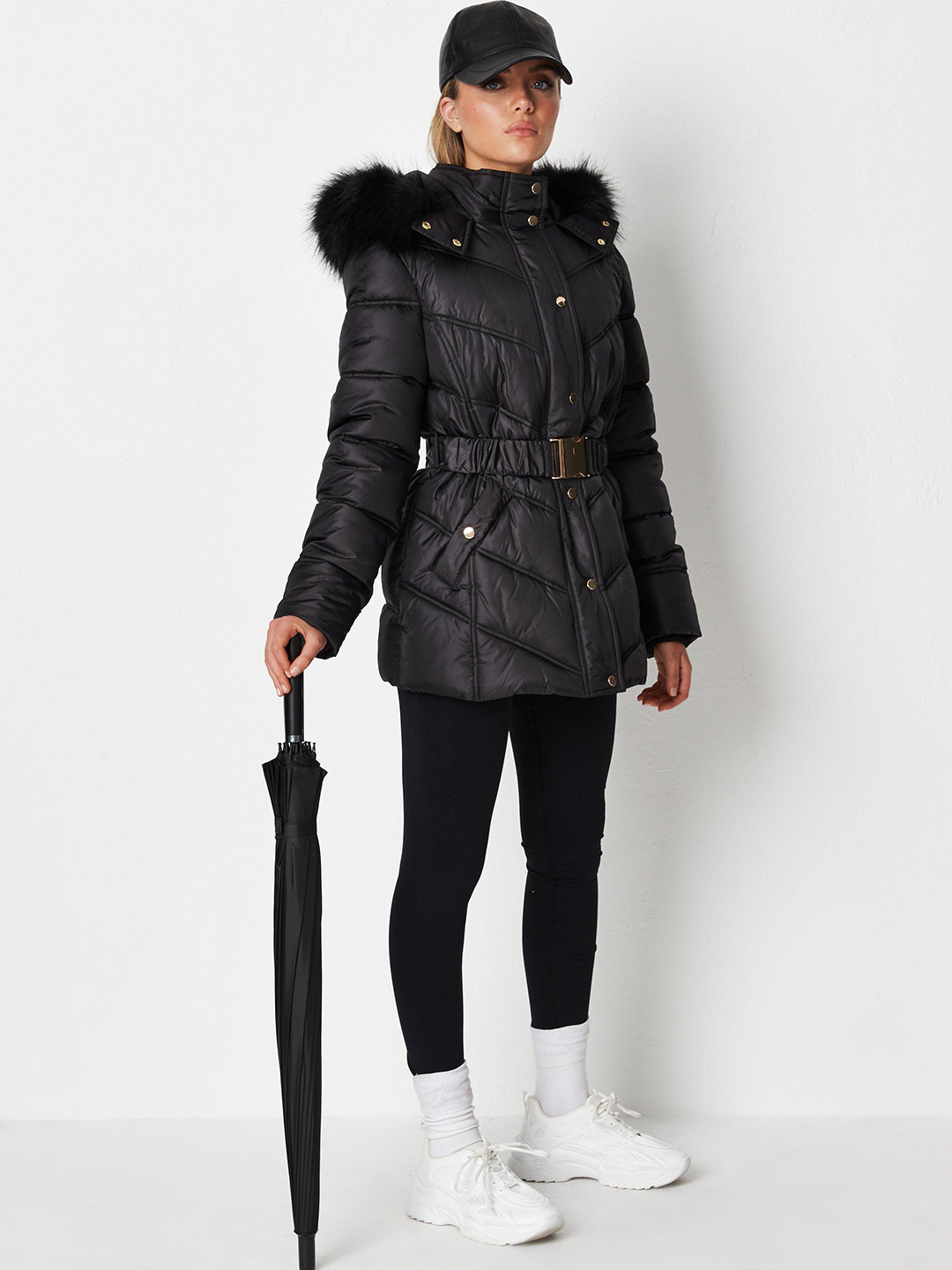 

Missguided Women Black Longline Hooded Parka Jacket with Belt