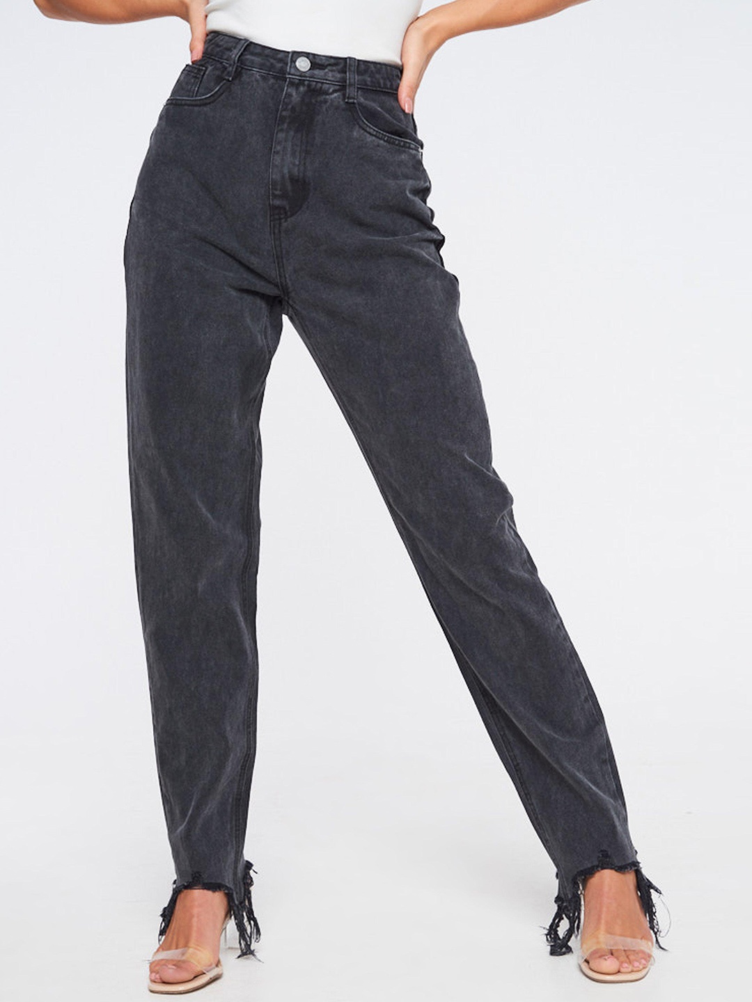 

Missguided Petite Women Charcoal Grey Mom Fit High-Rise Stretchable Jeans