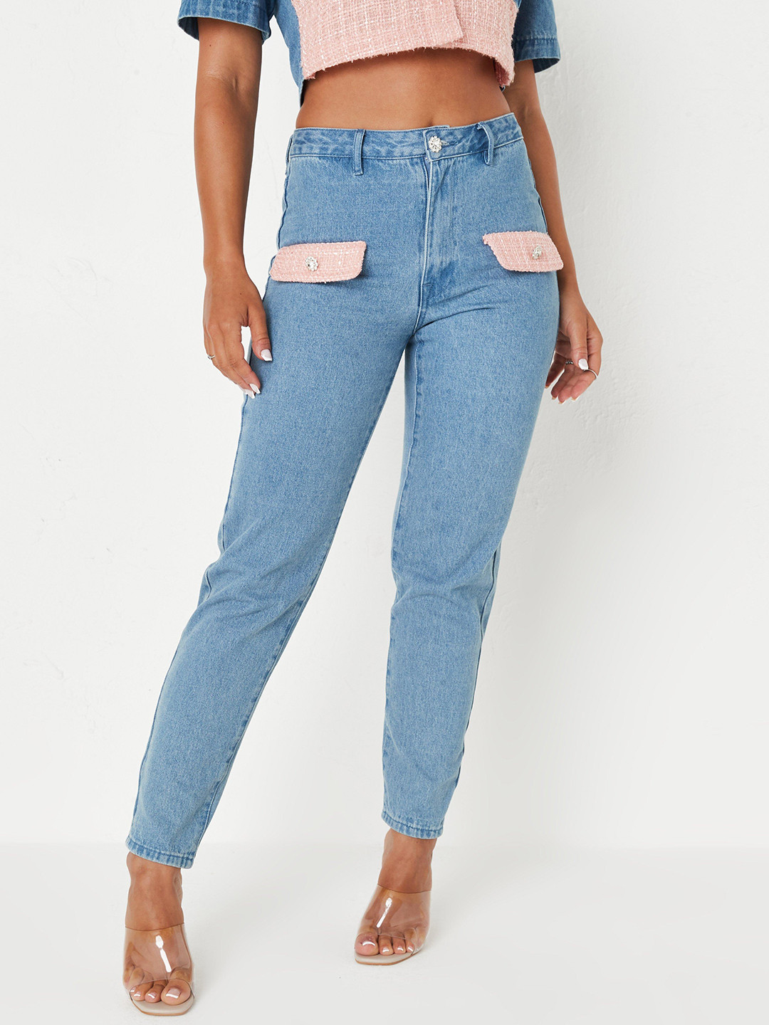 

Missguided Women Blue Solid Mid-Rise Applique Cotton Jeans