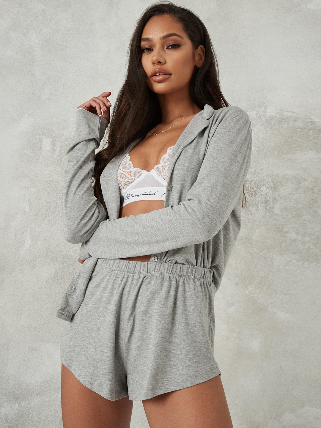 

Missguided Women Grey Melange Night suit