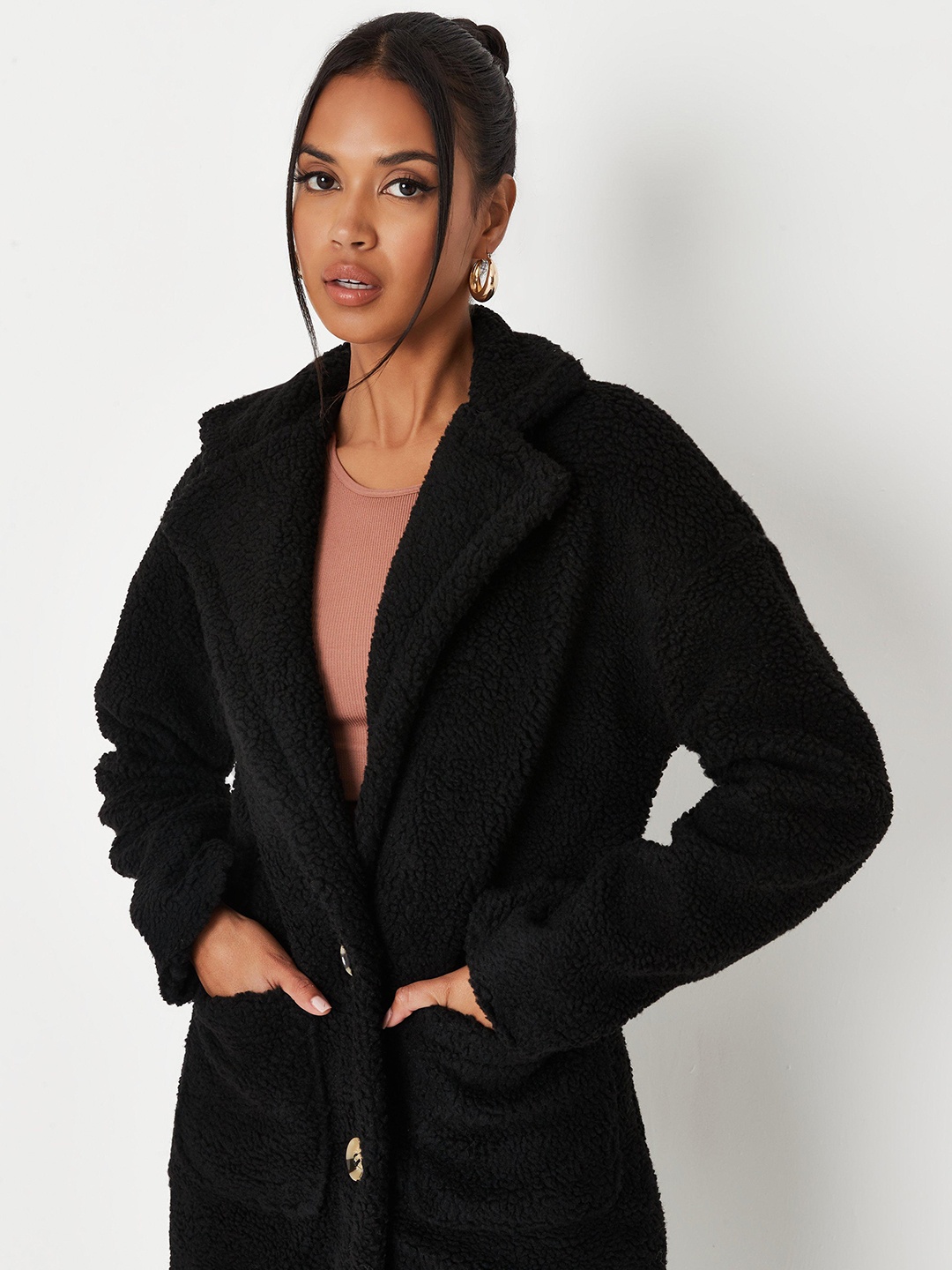 

Missguided Women Black Solid Sherpa Overcoat