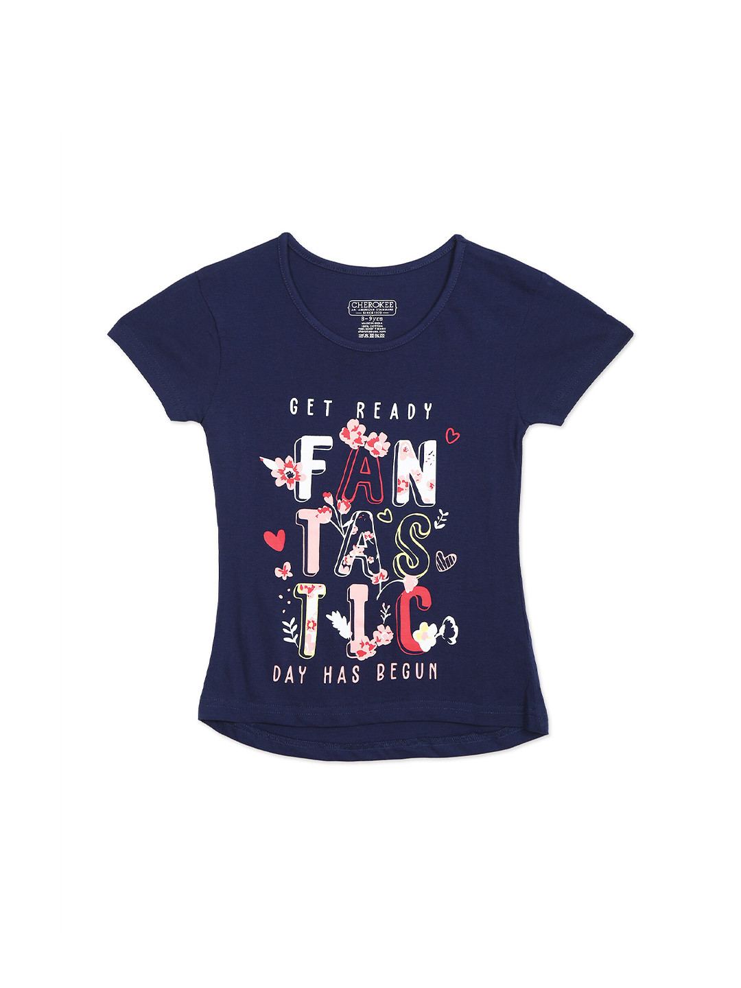 

Cherokee Girls Blue Typography Printed Applique T-shirt