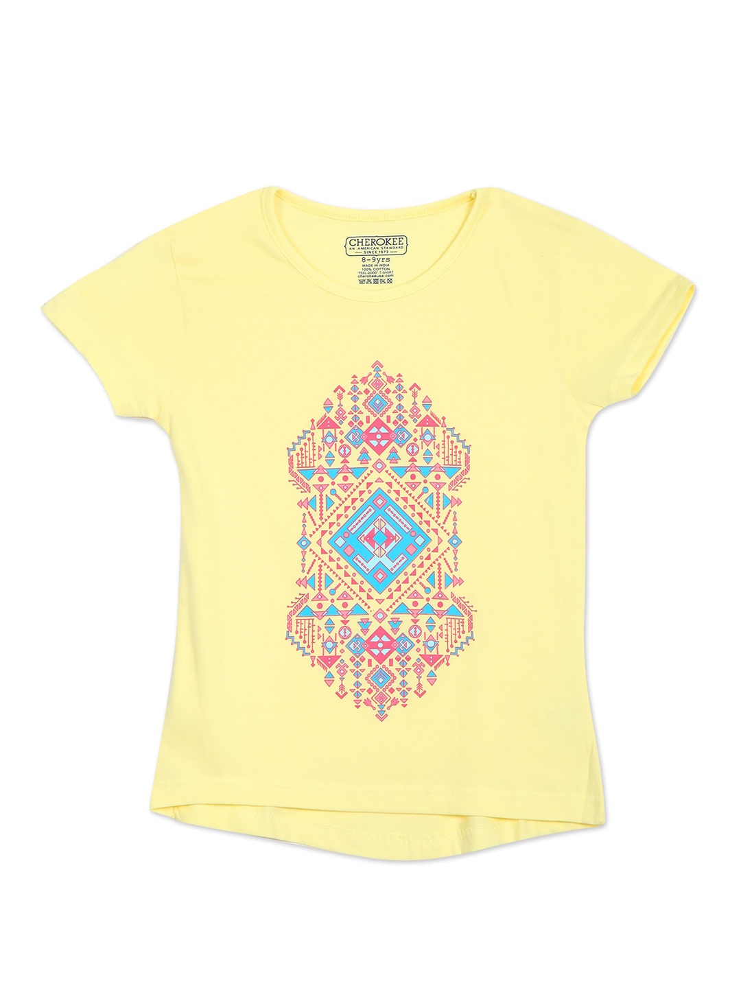 

Cherokee Girls Yellow Typography Printed Extended Sleeves Applique T-shirt