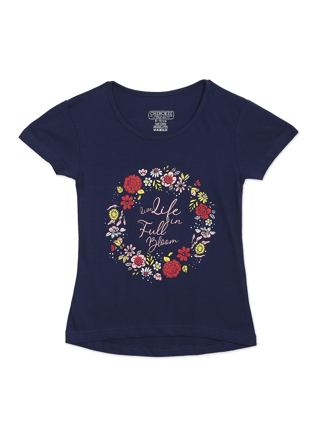 

Cherokee Girls Navy Blue Floral Printed T-shirt