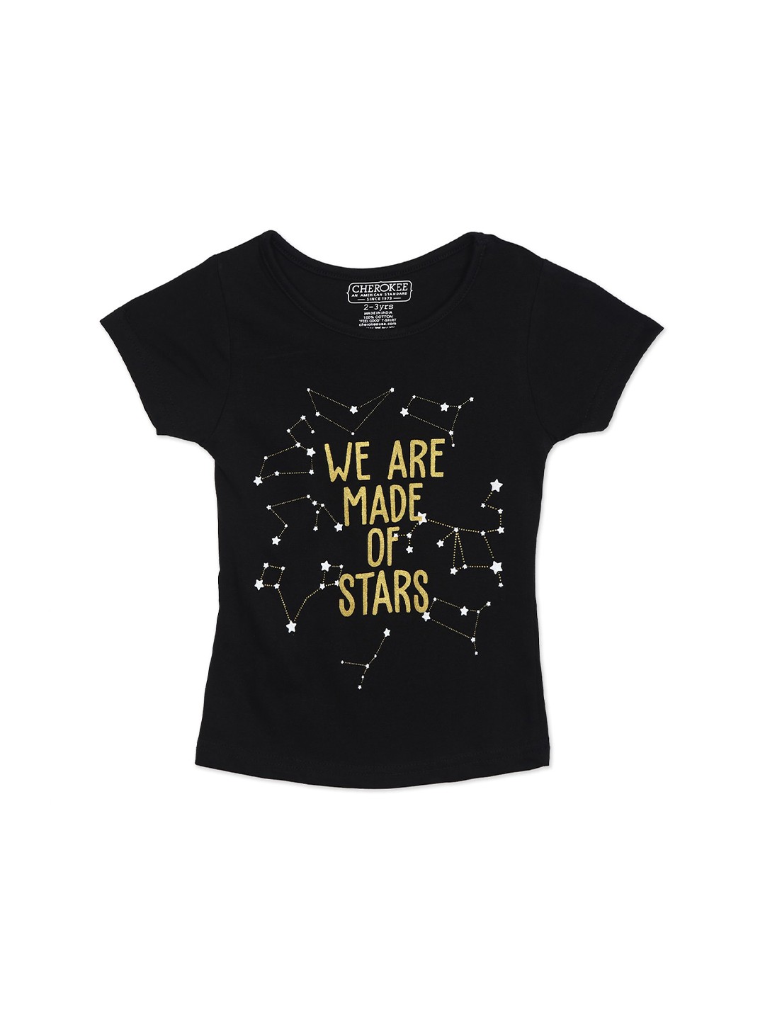 

Cherokee Girls Black & Yellow Typography Printed T-shirt