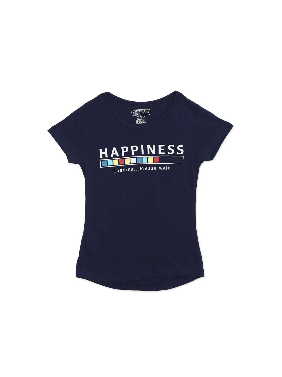 

Cherokee Girls Navy Blue Printed Pure Cotton T-shirt