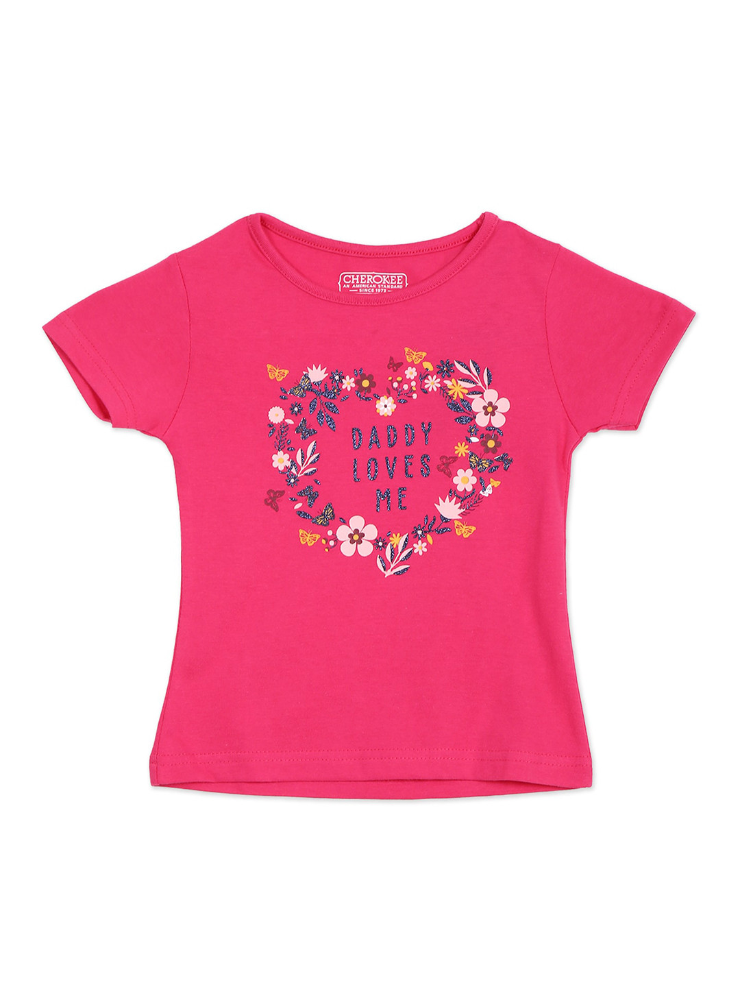 

Cherokee Girls Pink Pure Cotton Floral Printed T-Shirt