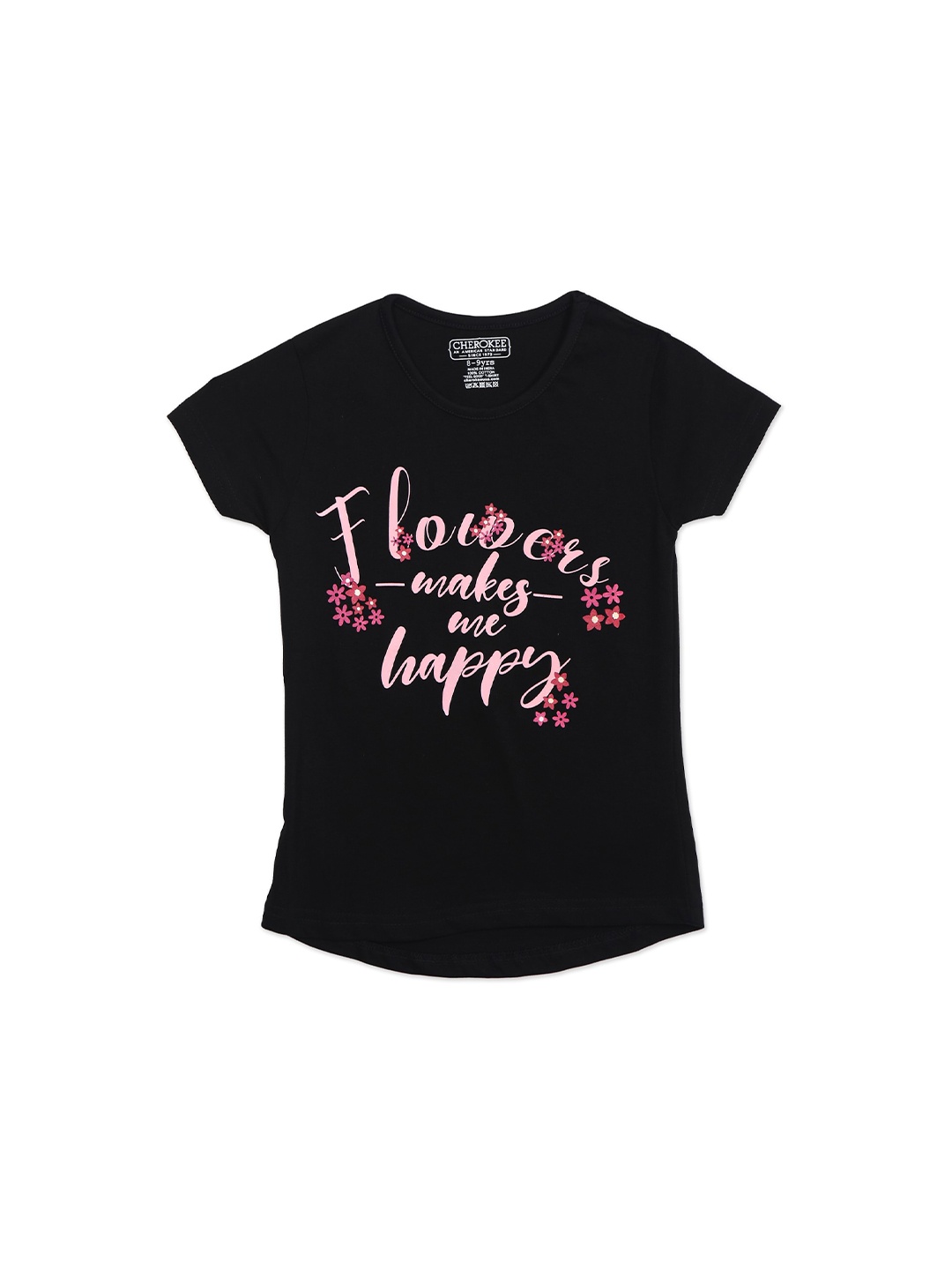 

Cherokee Girls Black Typography Printed V-Neck Tropical T-shirt