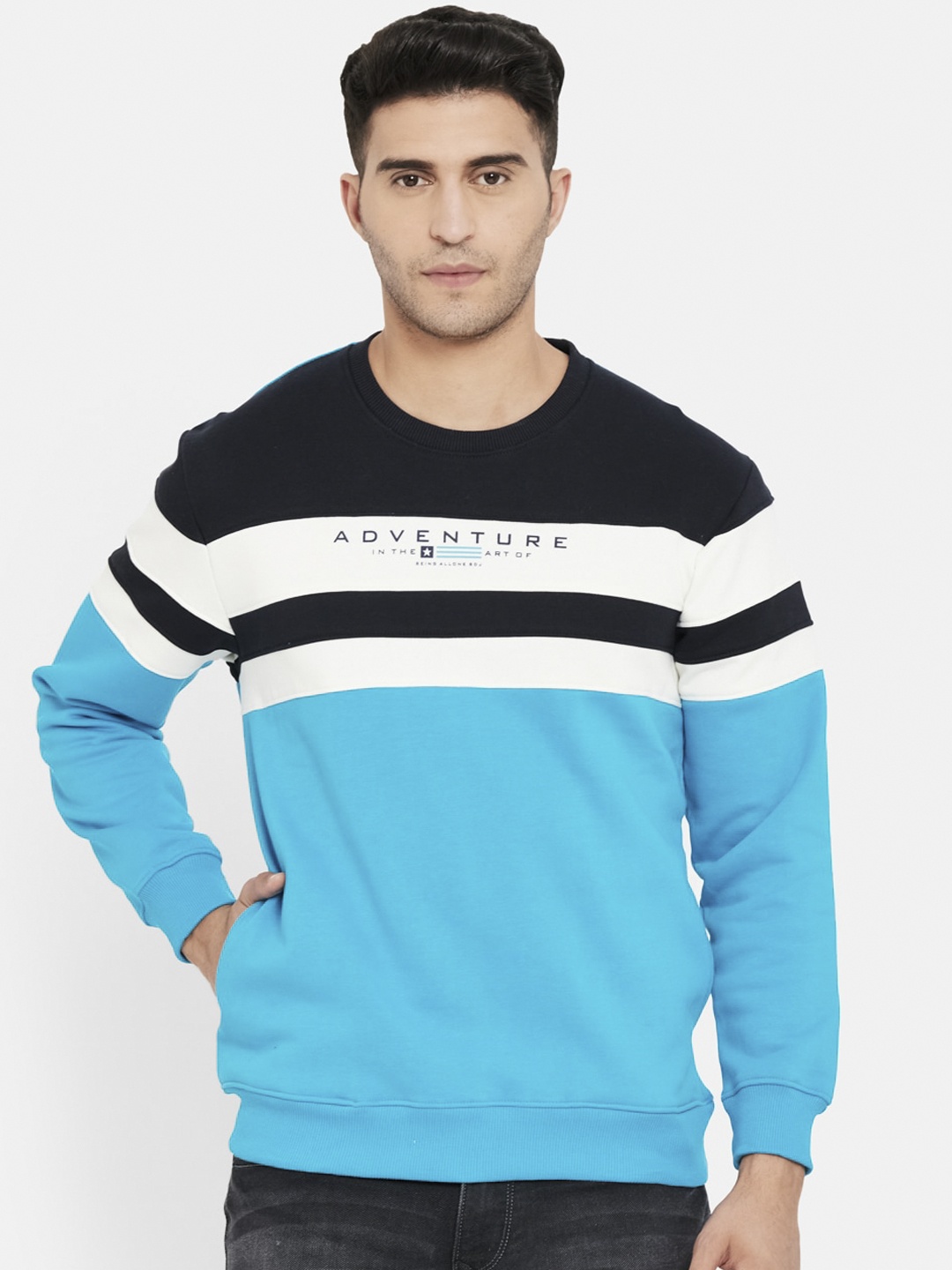 

Duke Men Blue Striped Sweatshirt
