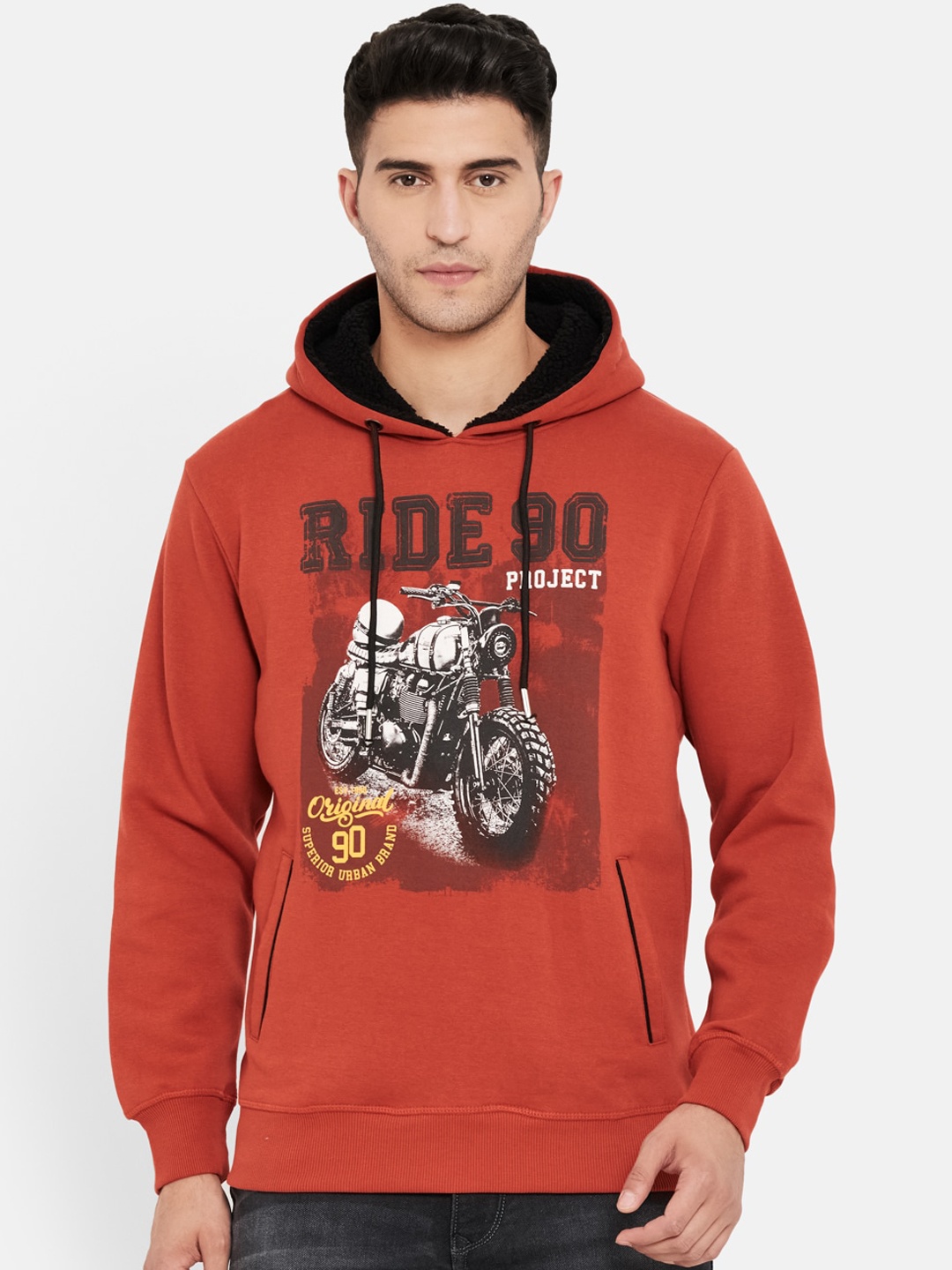 

Duke Men Rust Printed Hooded Sweatshirt, Red