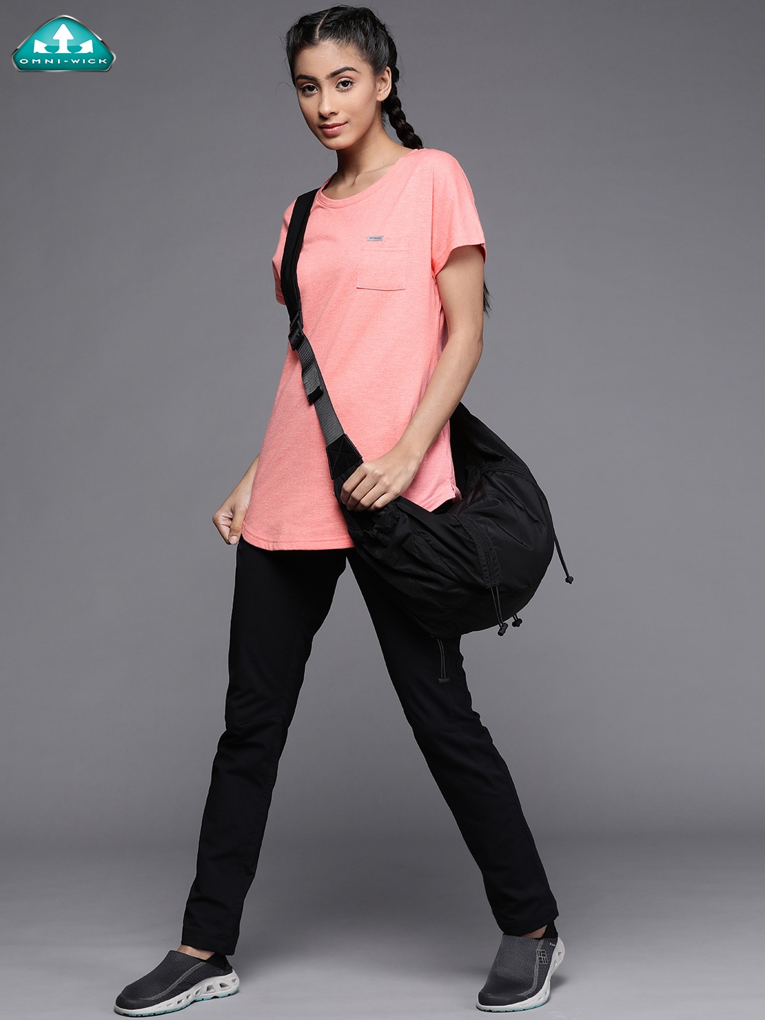 

Columbia Women Peach-Coloured Omni Wick Pocket Hiking T-shirt