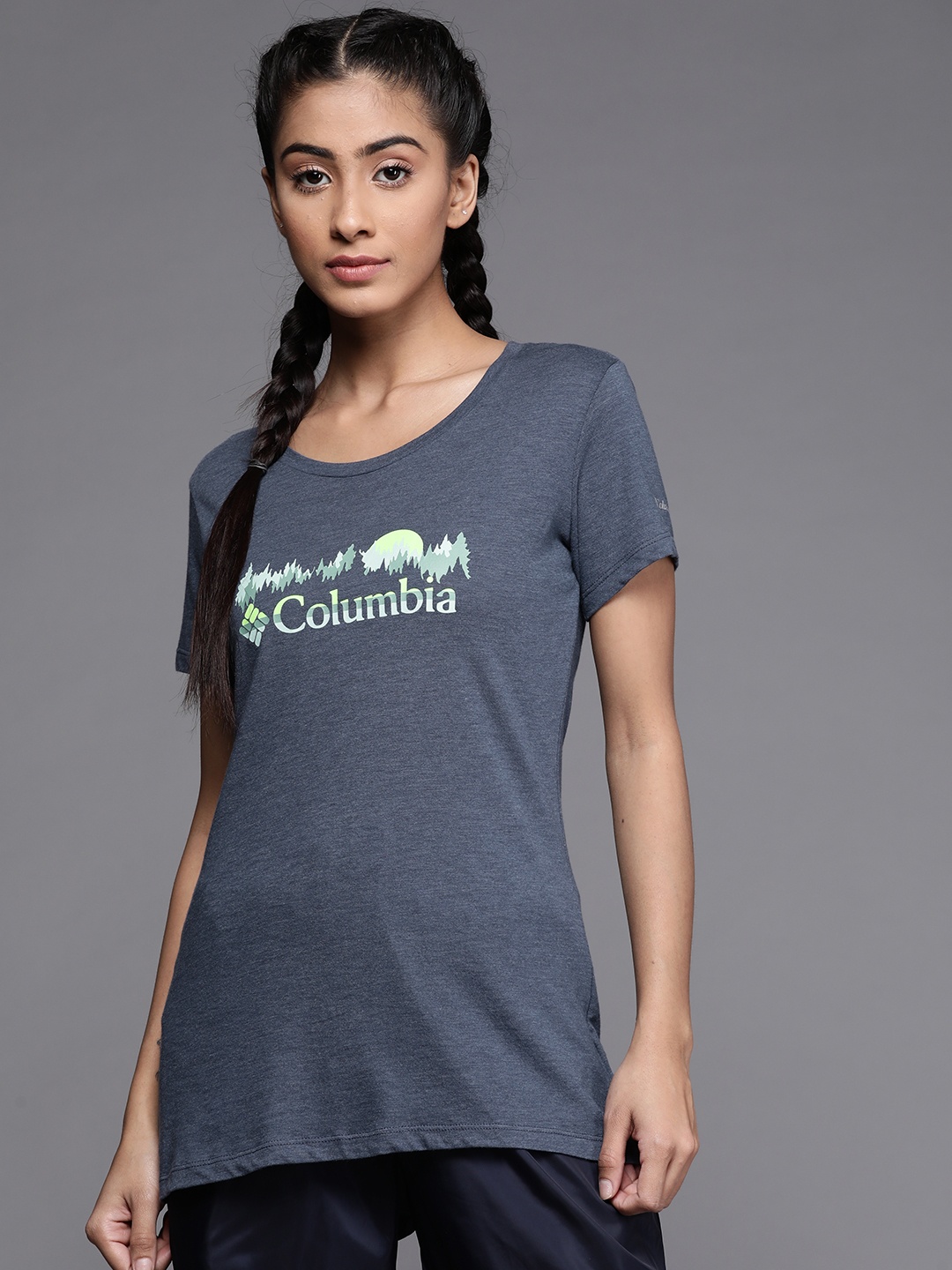 

Columbia Women Blue Brand Logo Printed Hiking T-shirt