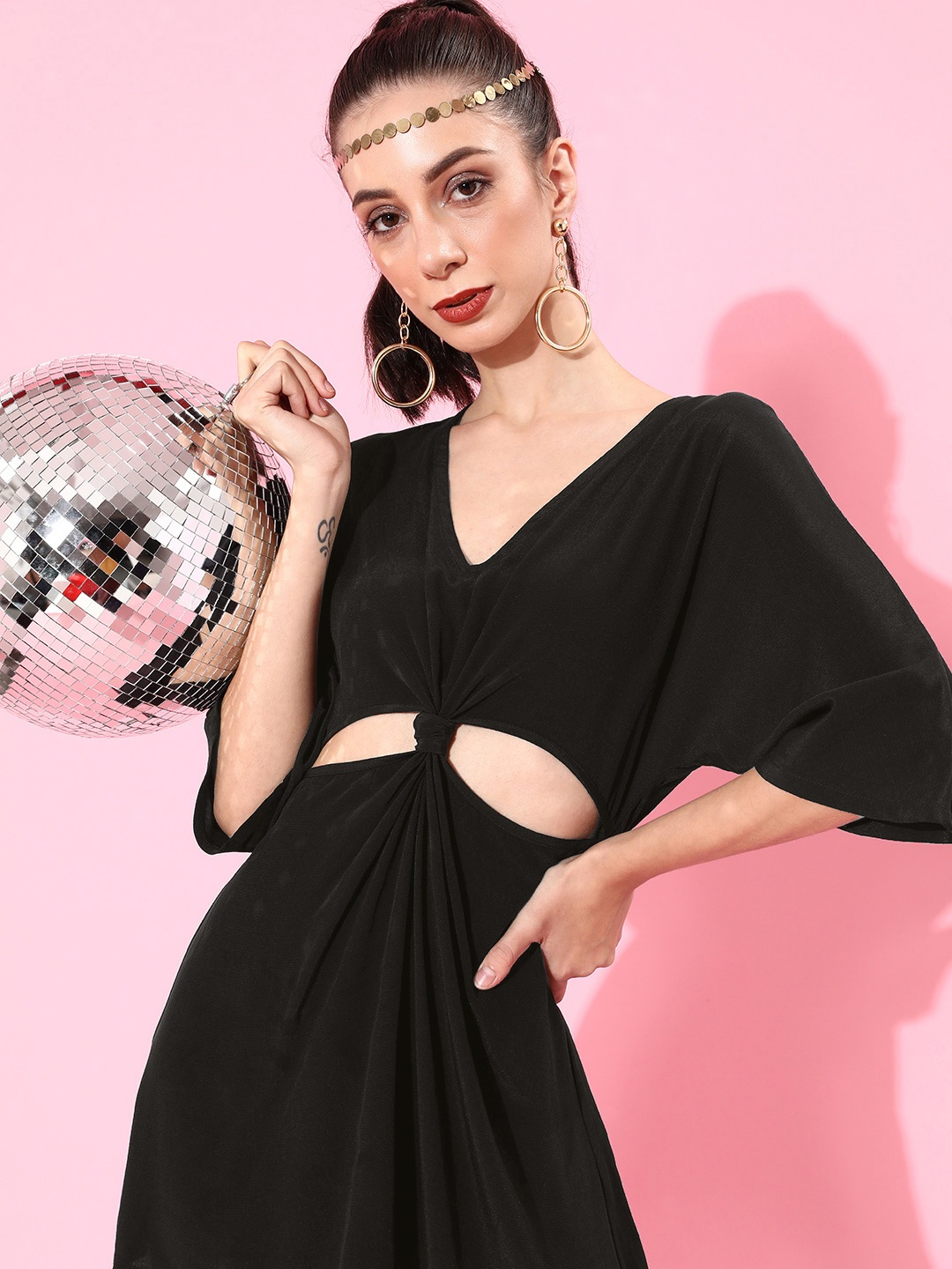 

ANI Women Stylish Black Solid Cinched Waist Dress