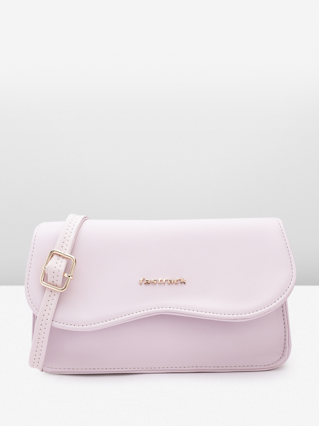 Fastrack Brand Logo Embossed Detail Structured Sling Bag, Lavender