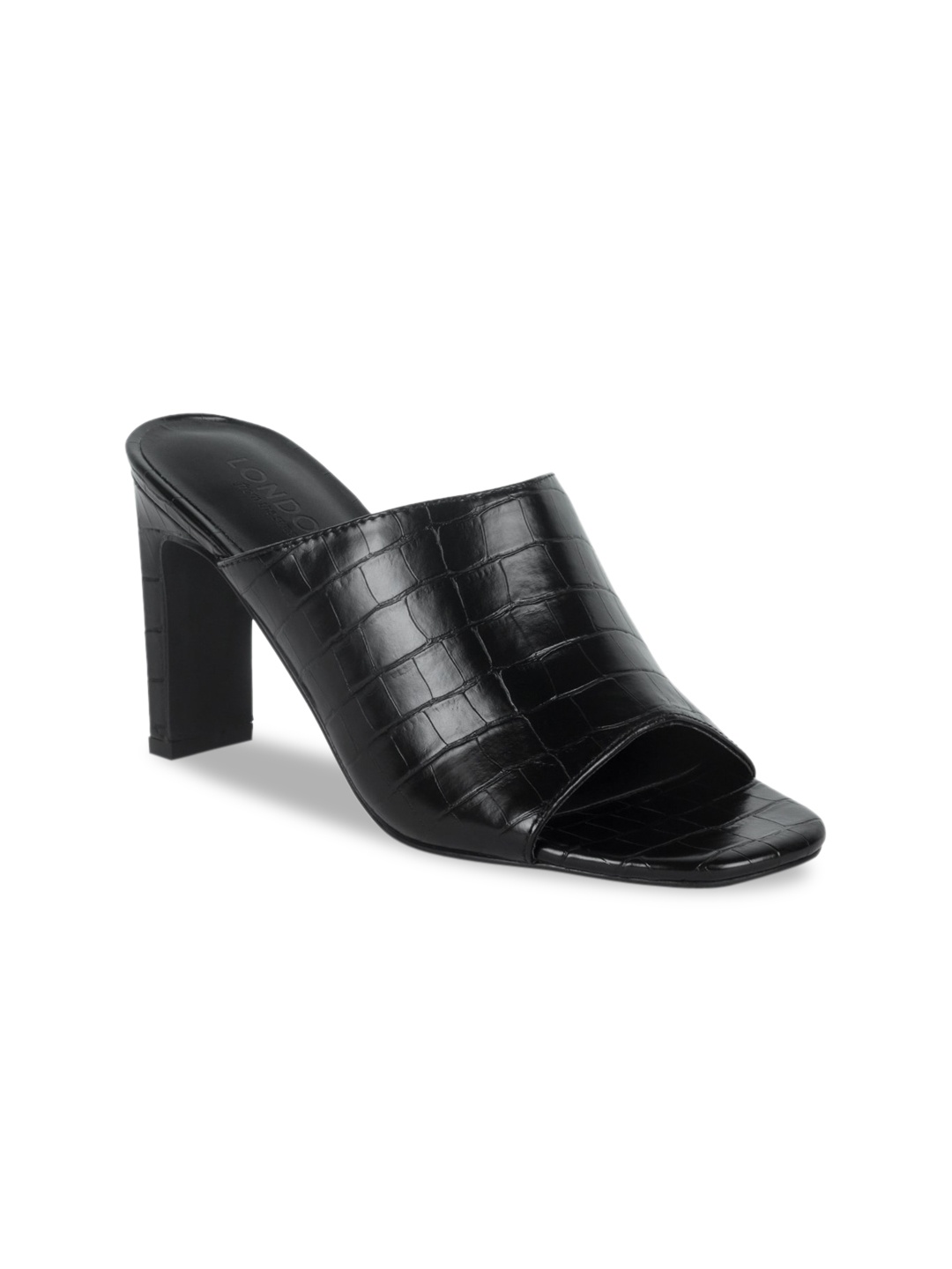 

London Rag Black Textured Party Block Mules