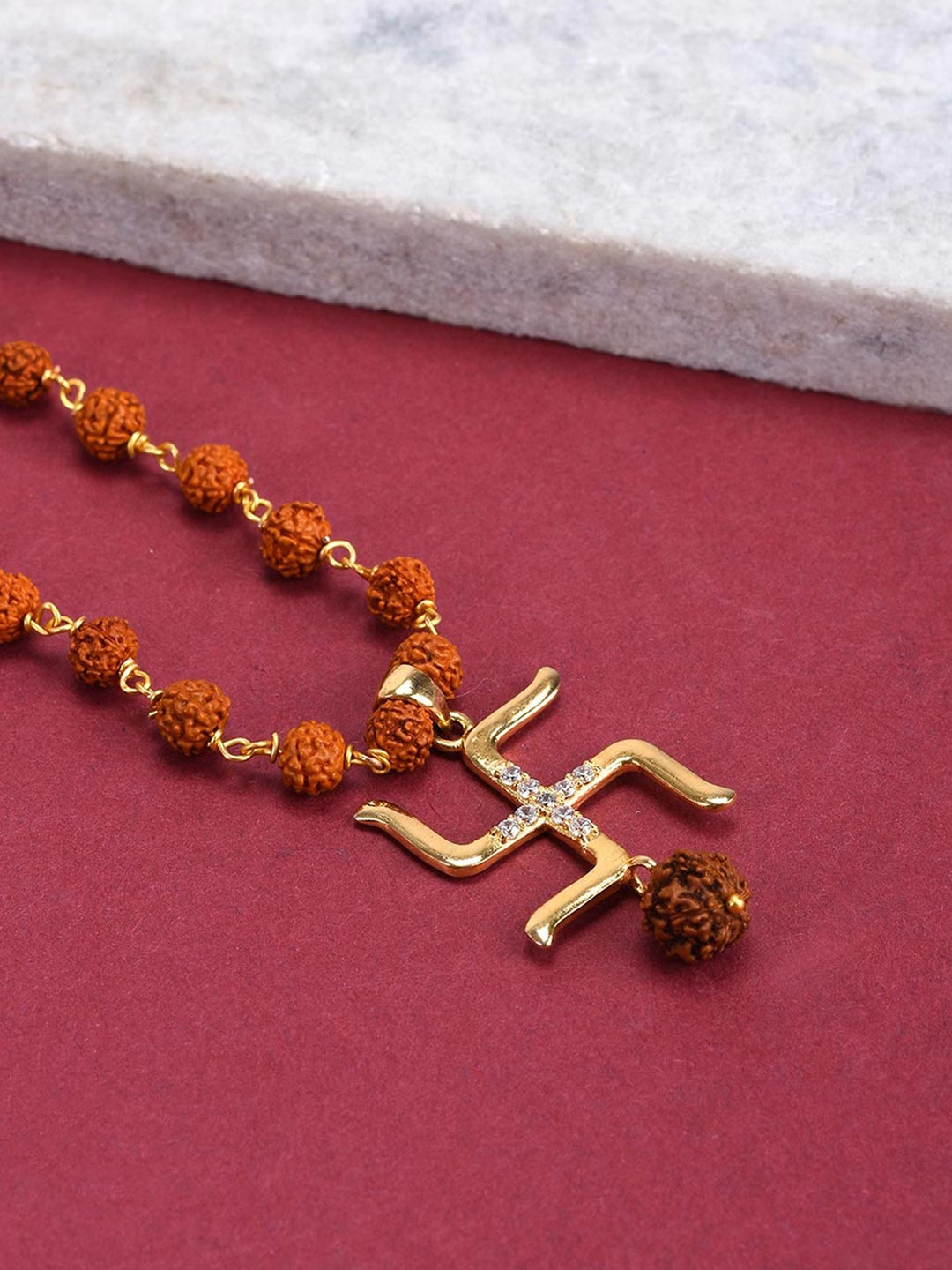 

Tistabene Men Gold Plated Swastik and Rudraksha Pendant