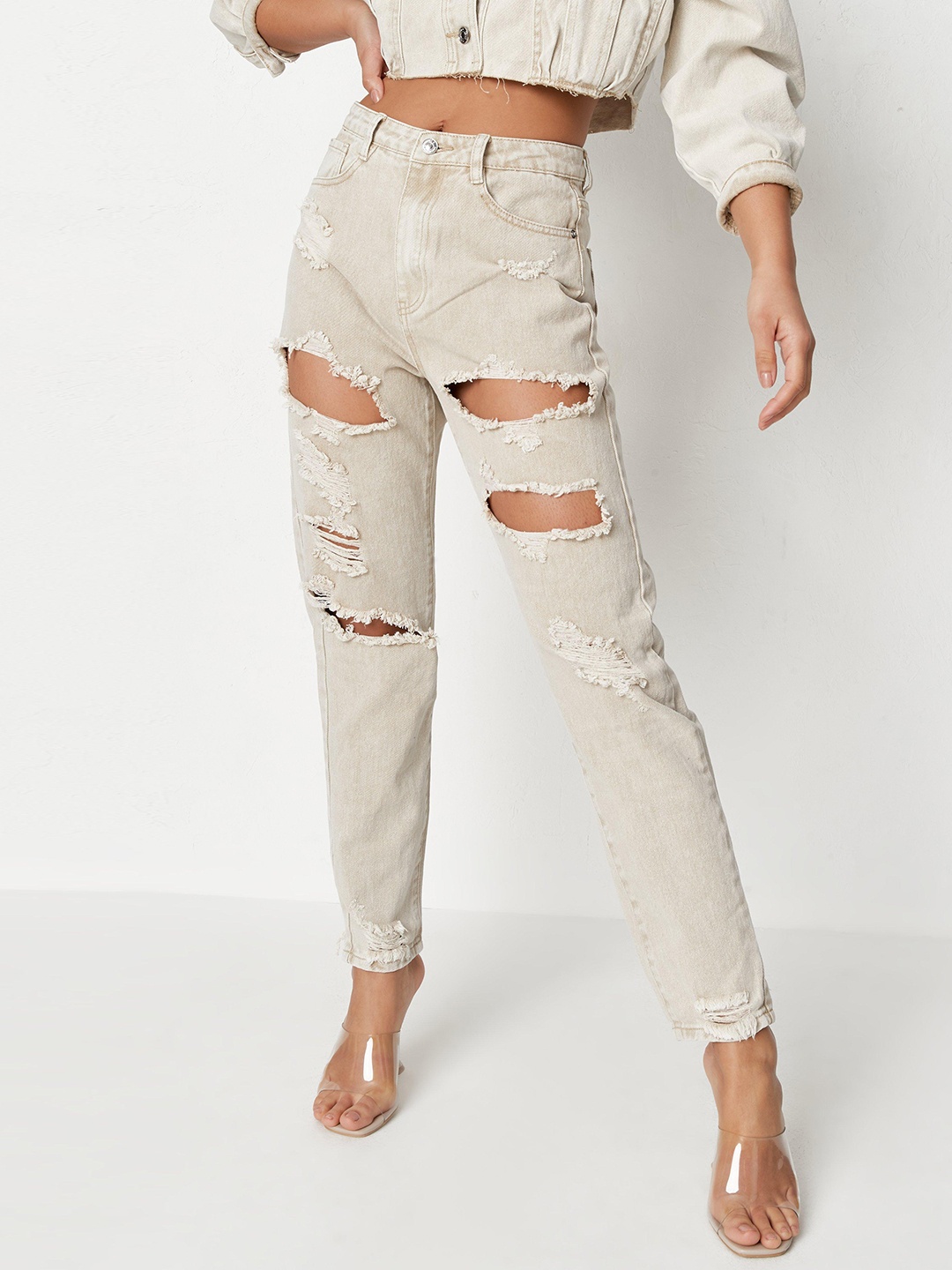 

Missguided Women Grey Highly Distressed Light Fade Stretchable Jeans