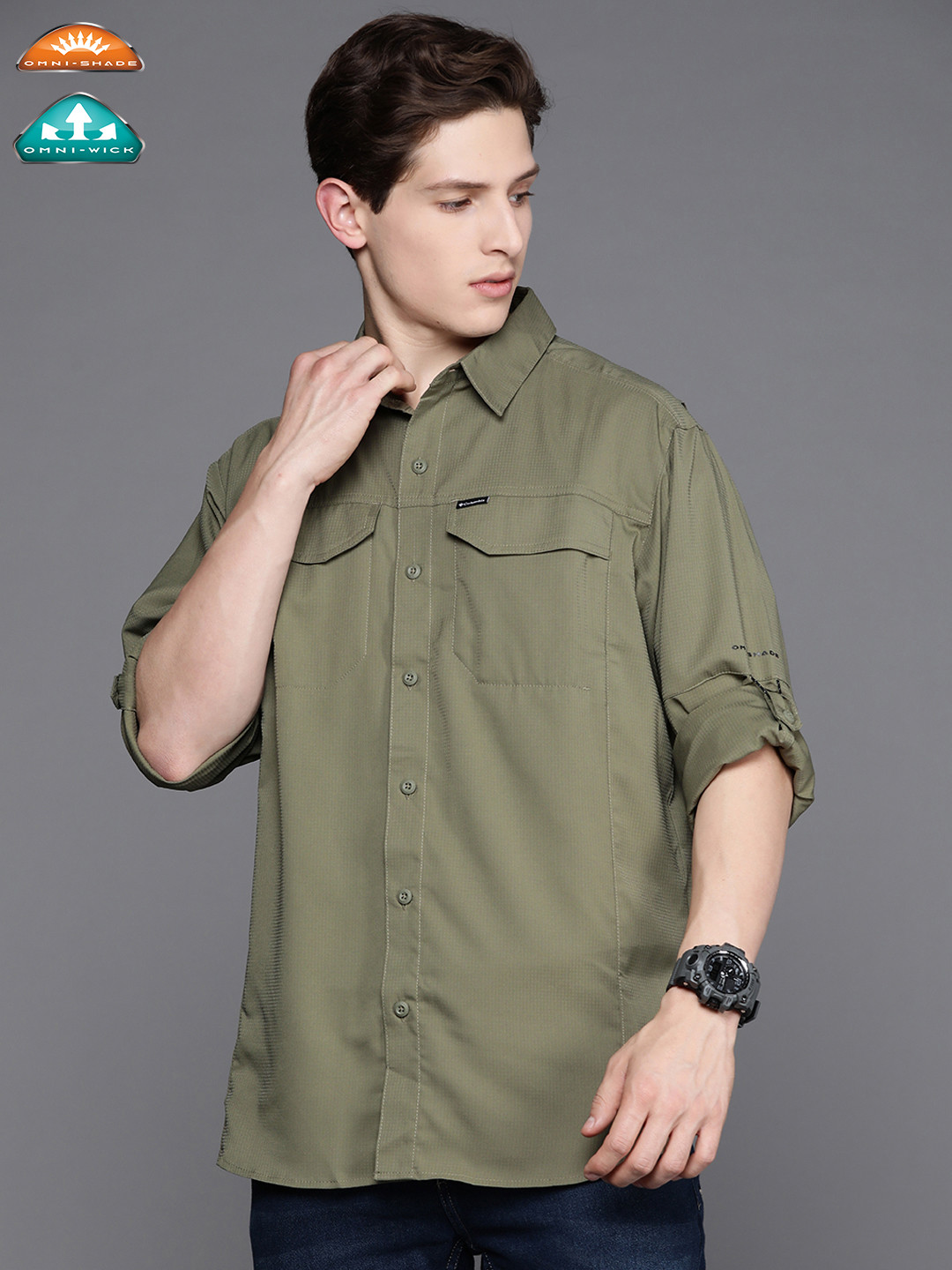 

Columbia Men Olive Green Omni-Shade & Omni-Wick Hiking Shirt