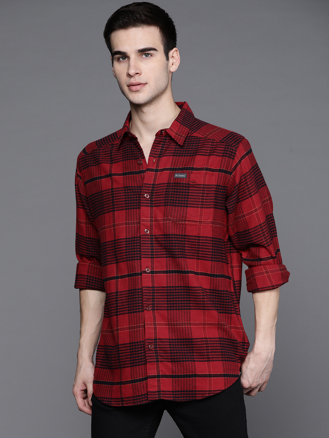 

Columbia Men Red Checked Omni Heat Infinity Hiking Shirt