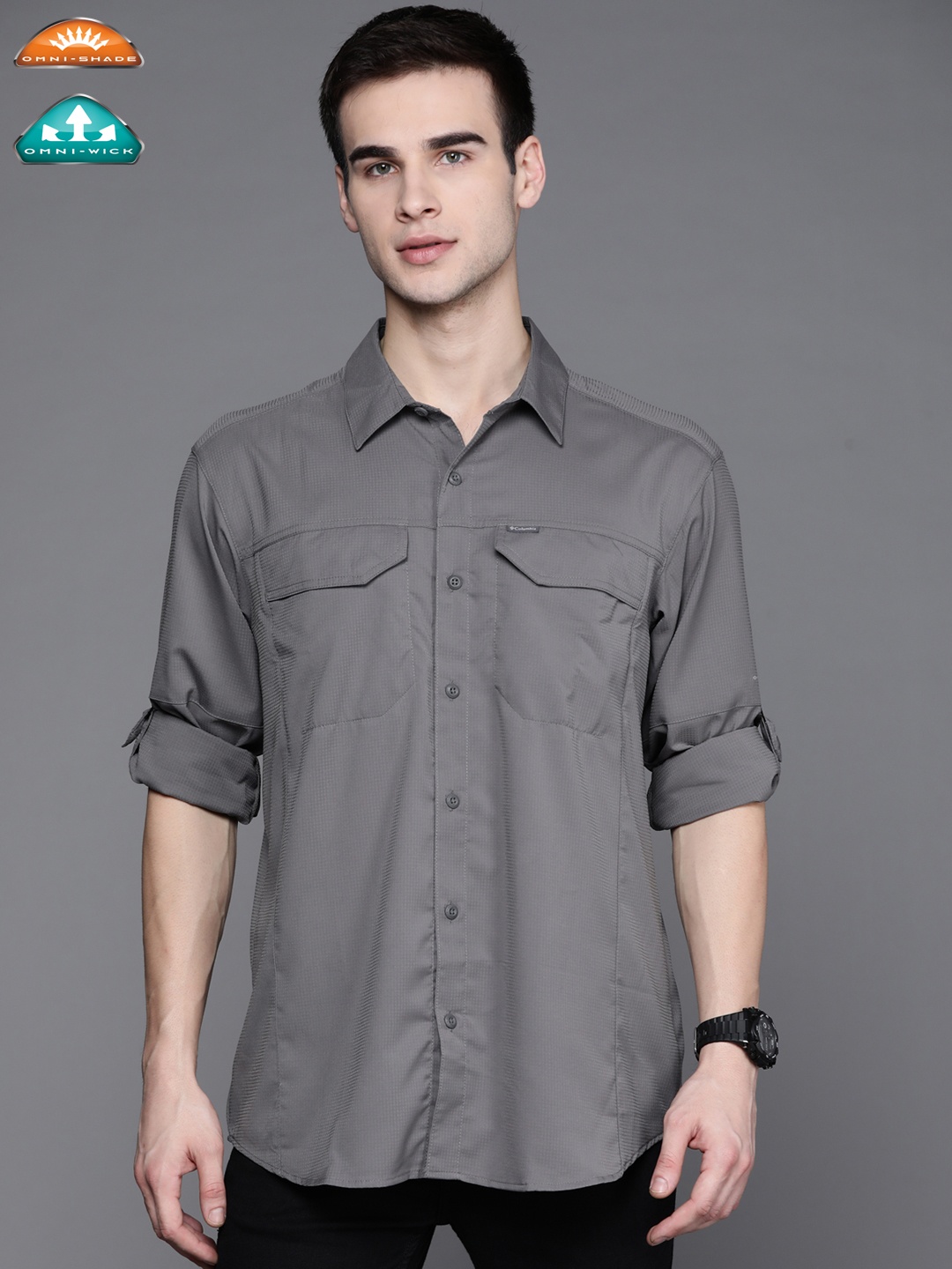 

Columbia Men Grey Hiking Shirt with Omni-Wick & Omni-Shade