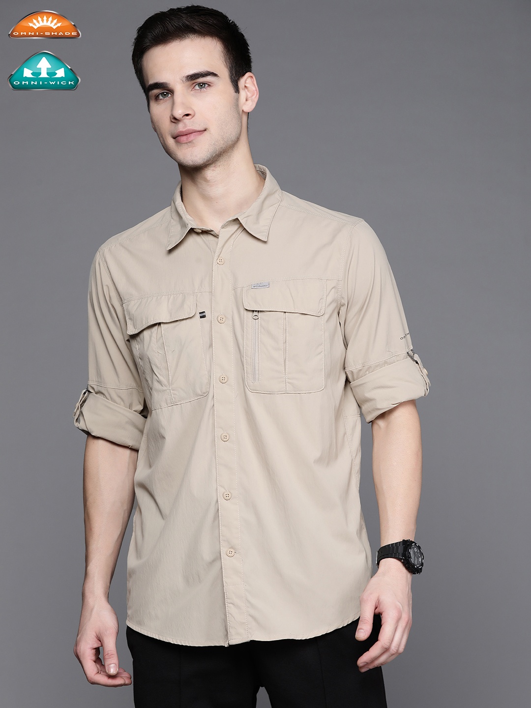 

Columbia Men Beige Tailored Fit Hiking Shirt with Omni-Wick & Omni-Shade