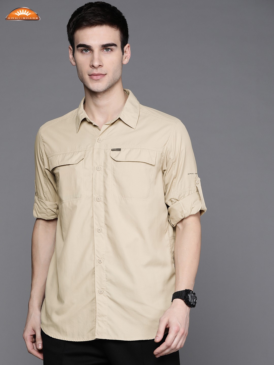

Columbia Men Beige Solid Omni Heat Infinity Hiking Shirt