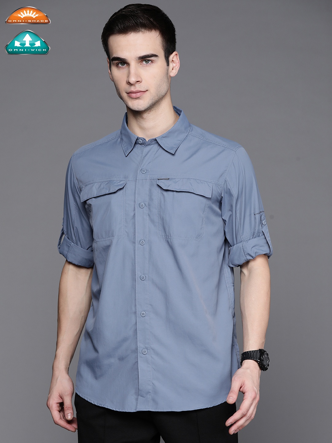 

Columbia Men Blue Hiking Shirt With Omni-Shade & Omni-Wick Technology