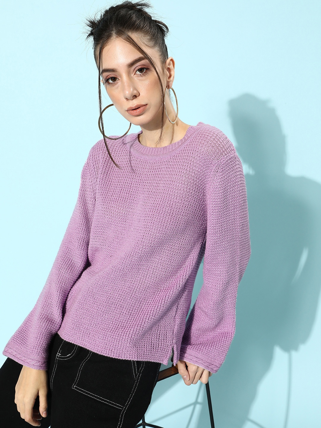 

STREET 9 Women Lavender Acrylic Ribbed Pullover