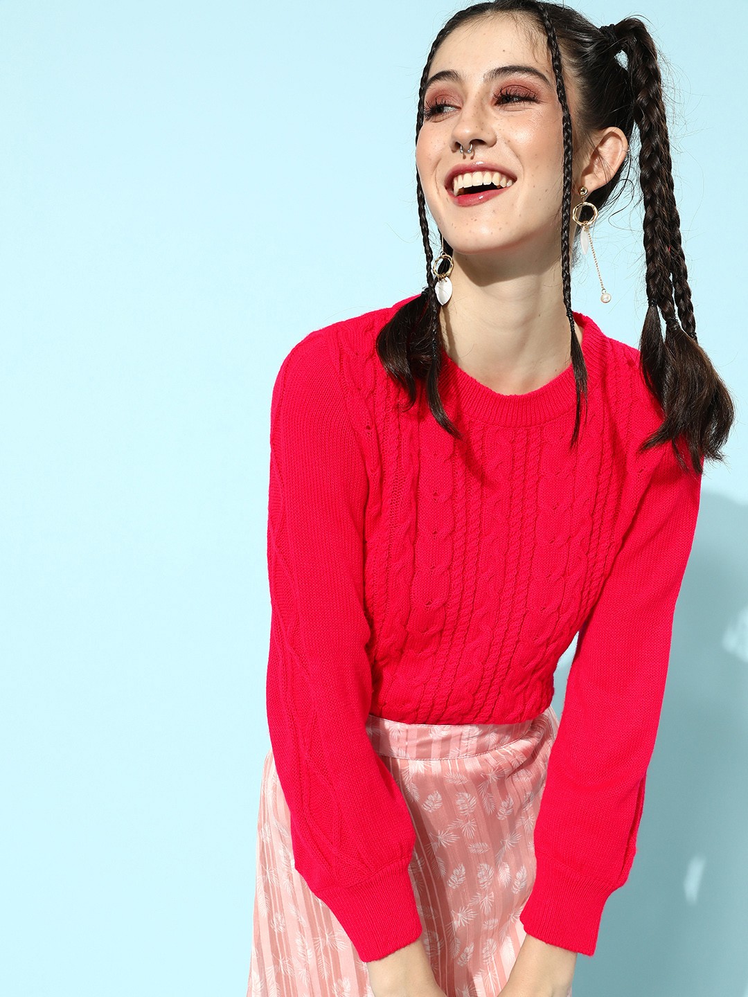 

STREET 9 Women Coral Cable Knit Acrylic Pullover