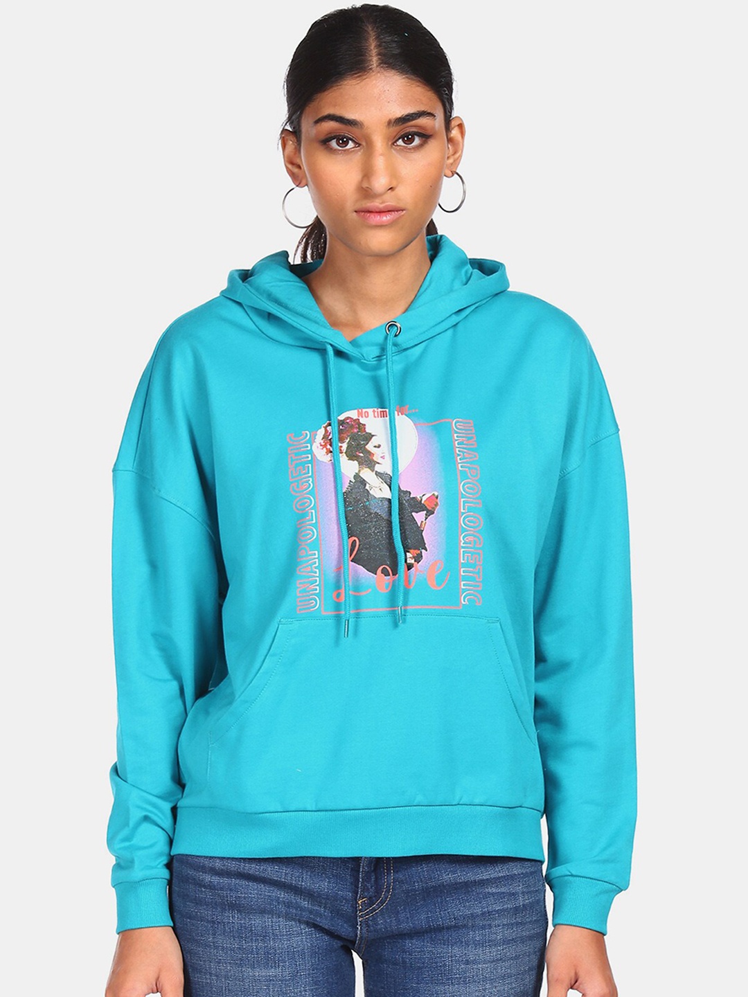 

Flying Machine Women Blue Printed Cotton Sweatshirt