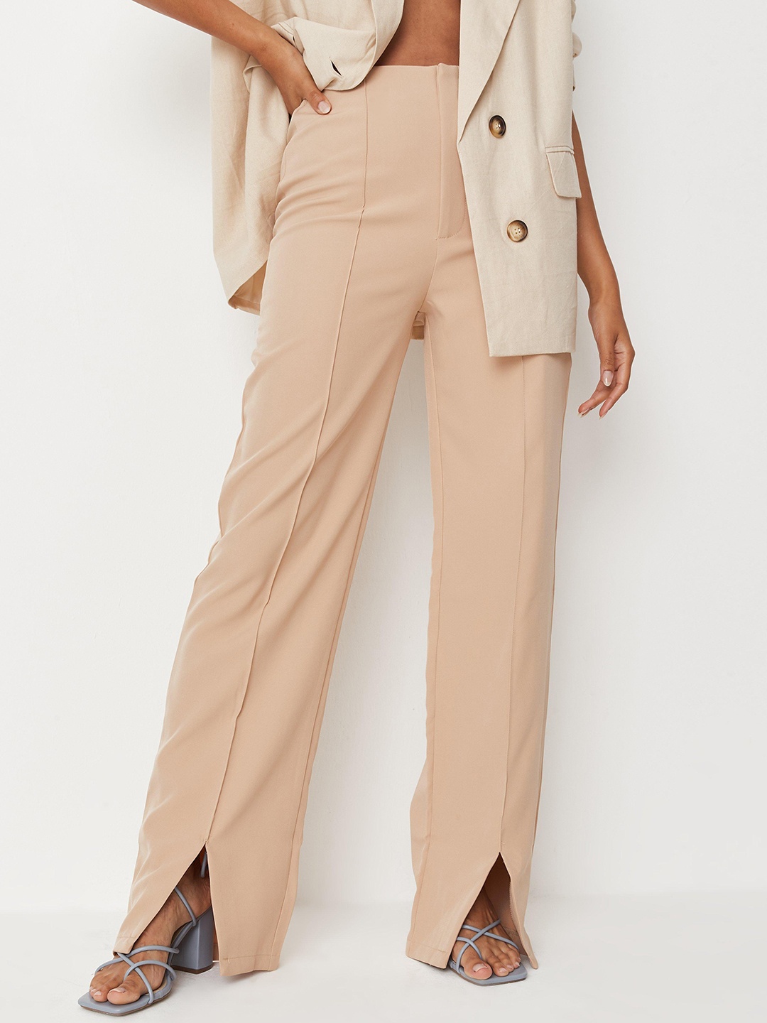 

Missguided Women Cream-Coloured Parallel Trousers