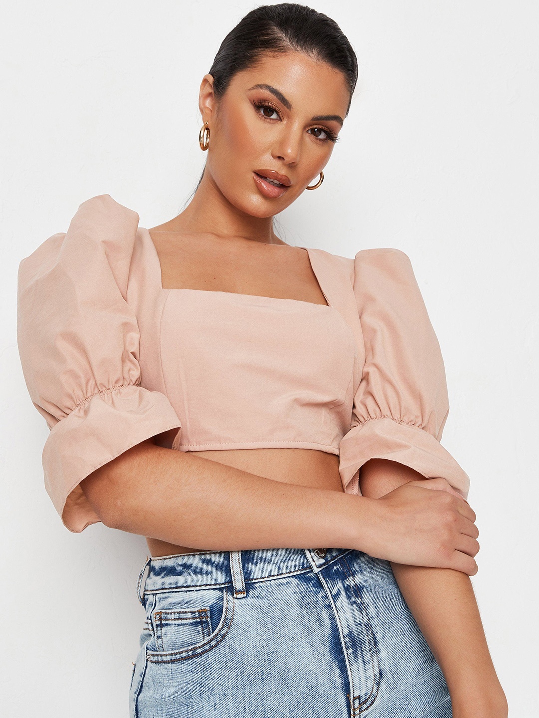 

Missguided Pink Solid Styled Back Crop Top