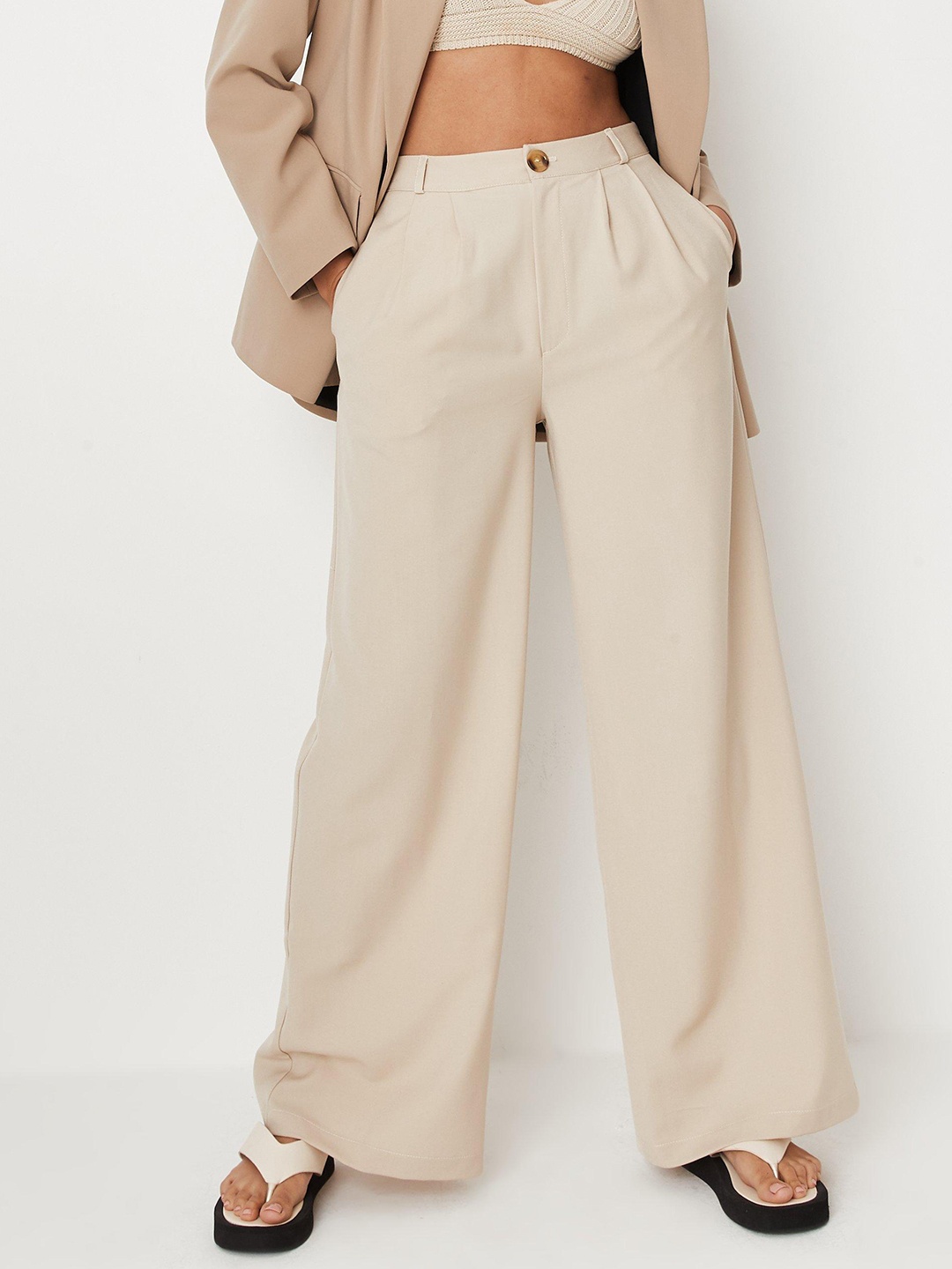 

Missguided Women Beige Parallel Trousers