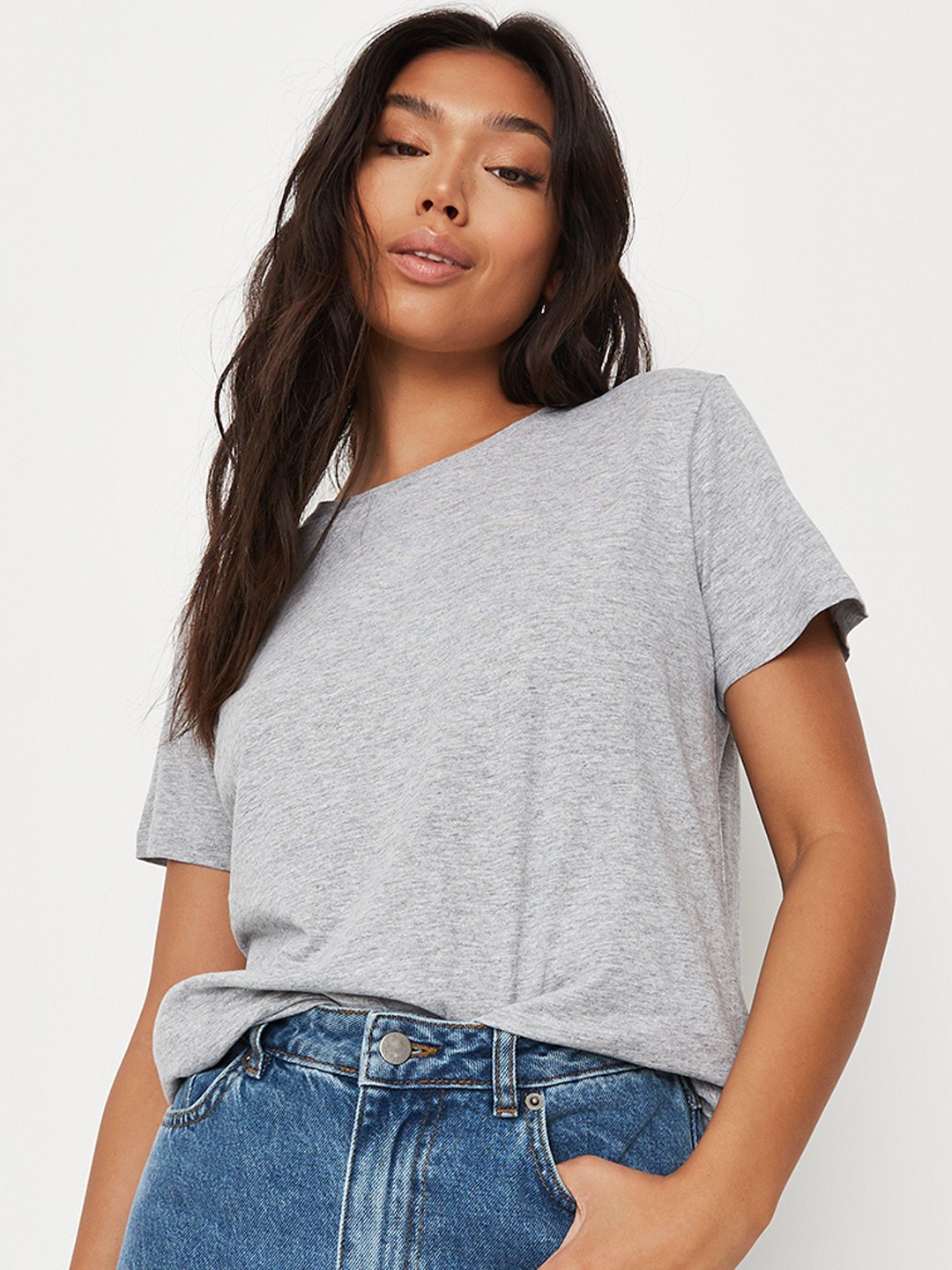 

Missguided Women Grey Pure Cotton T-shirt