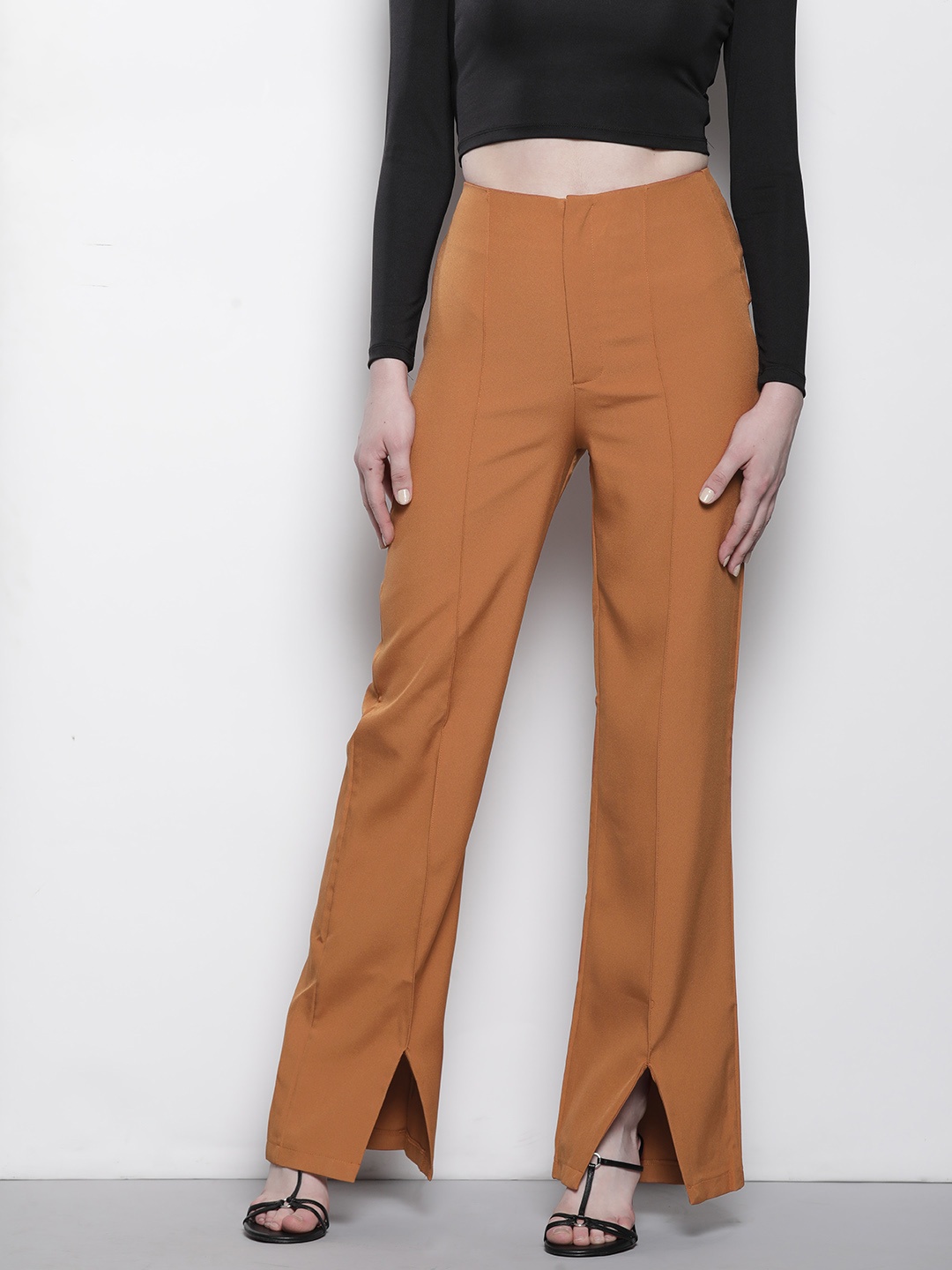 

Missguided Women High-Rise Front Slit Trousers, Rust