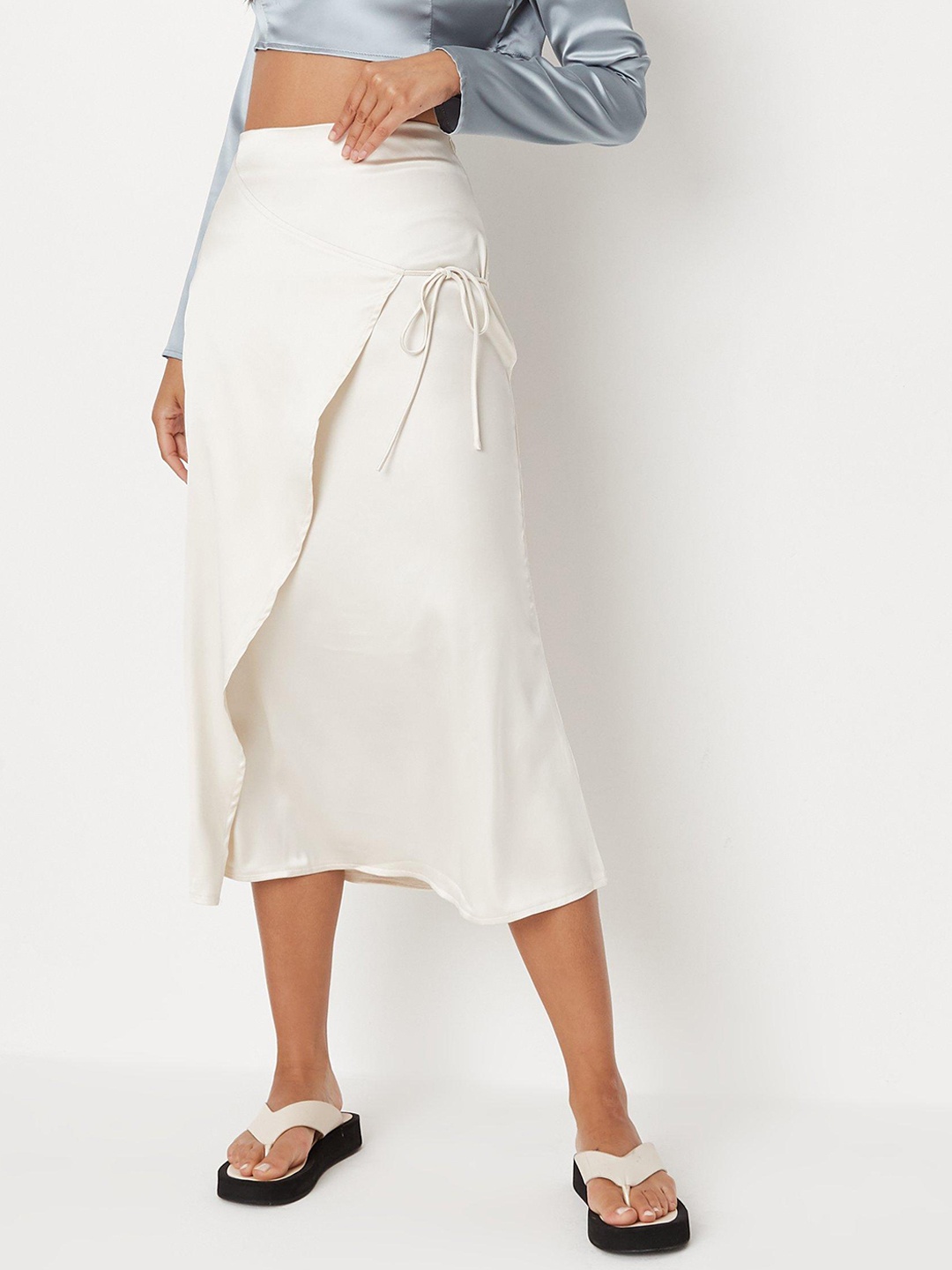 

Missguided Women Black Solid Wrap Midi Skirt, White