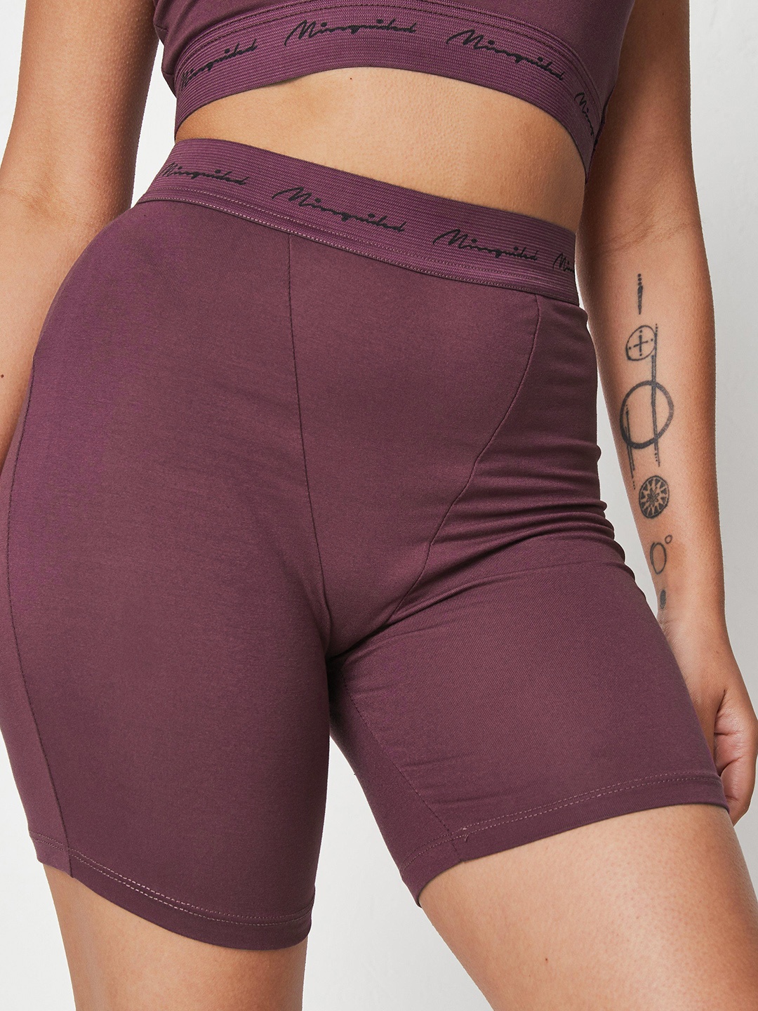 

Missguided Women Purple Solid Regular Fit Mid-Rise Biker Shorts