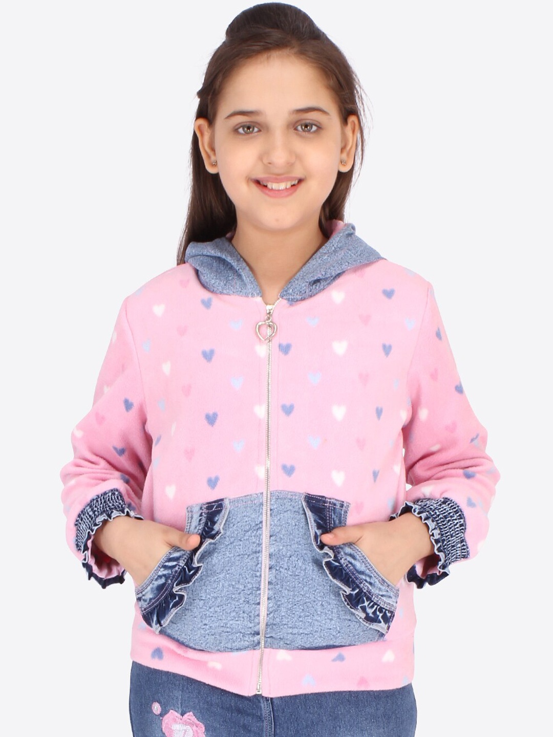 

CUTECUMBER Girls Pink & Blue Printed Hooded Sweatshirt