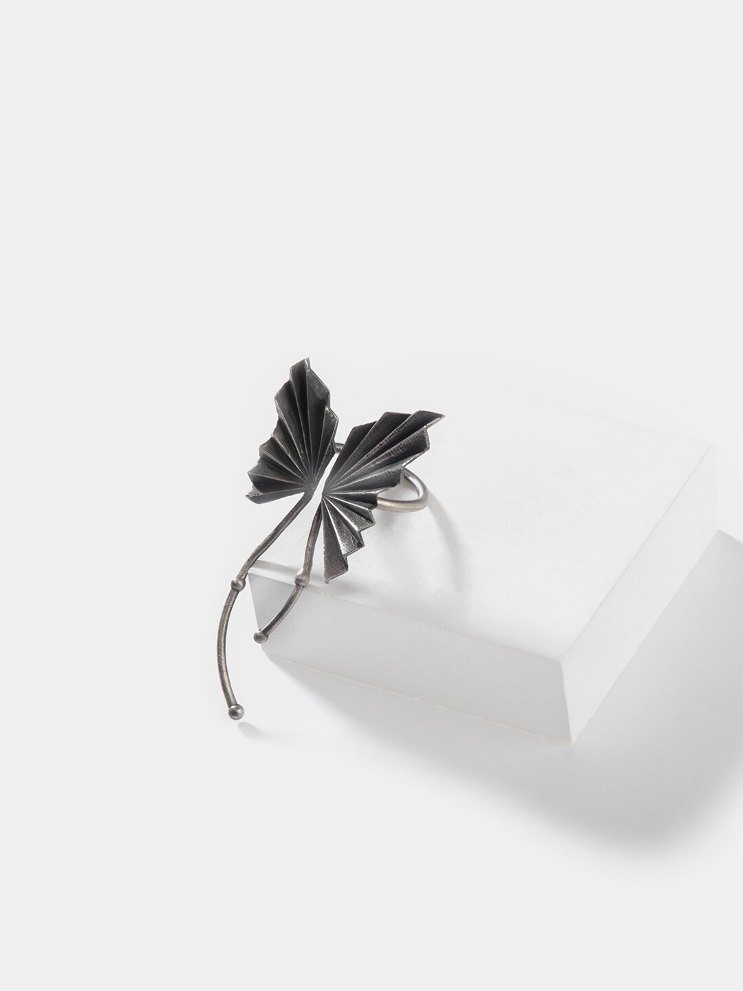

SHAYA Oxidised Silver-Toned Butterfly Shaped 925 Silver Finger Ring