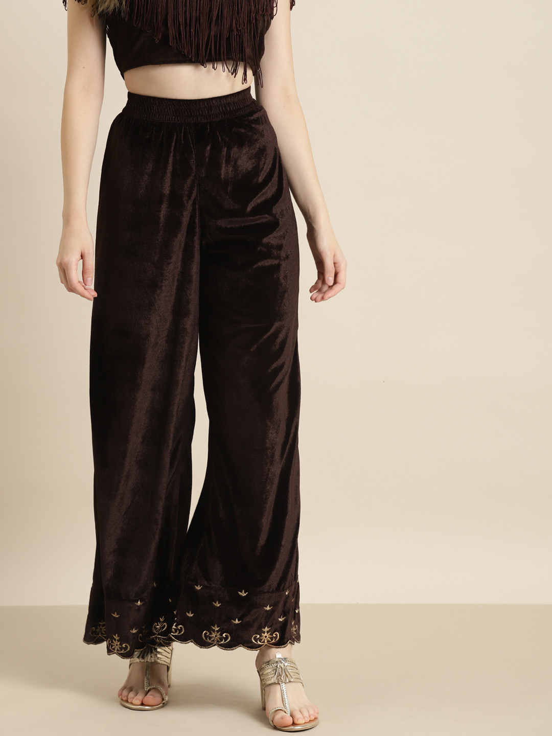 

Shae by SASSAFRAS Women Brown Embroidered Parallel Trousers