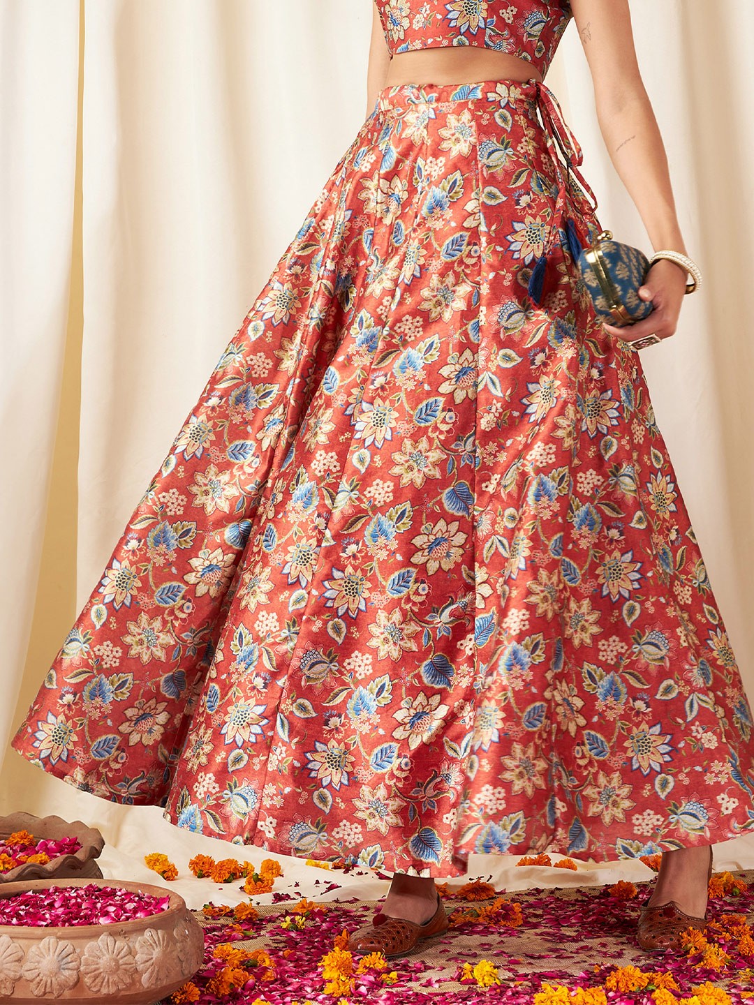 

Shae by SASSAFRAS Women Orange Floral Print Anarkali Skirt
