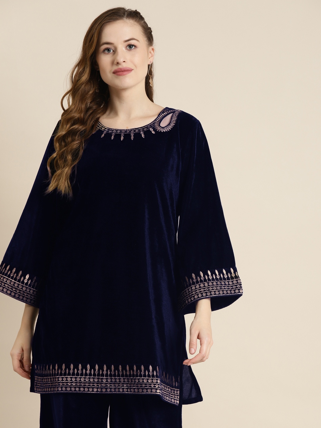 

Shae by SASSAFRAS Navy Blue Velvet Kurti