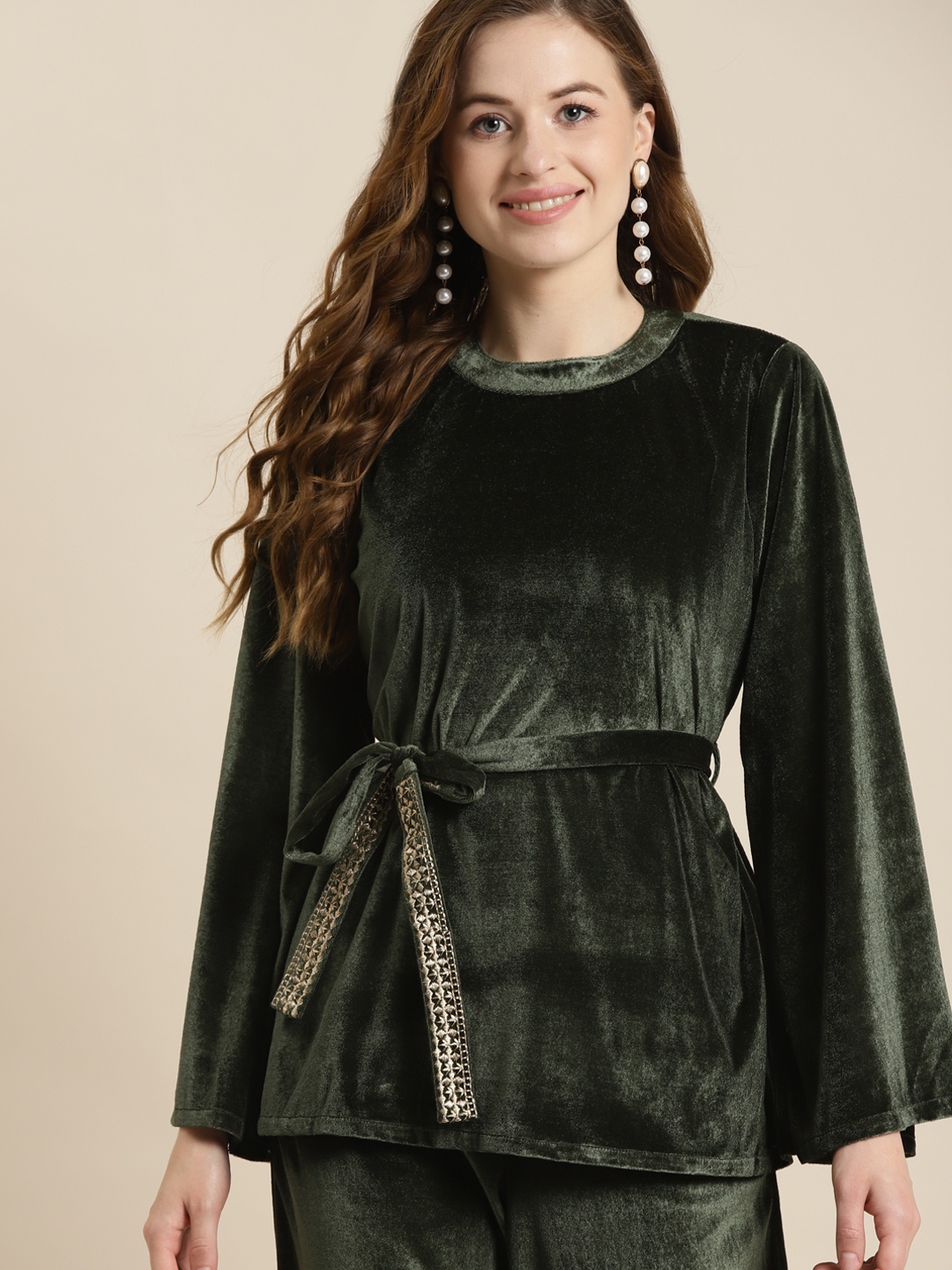 

Shae by SASSAFRAS Olive Green Velvet A-Line Top
