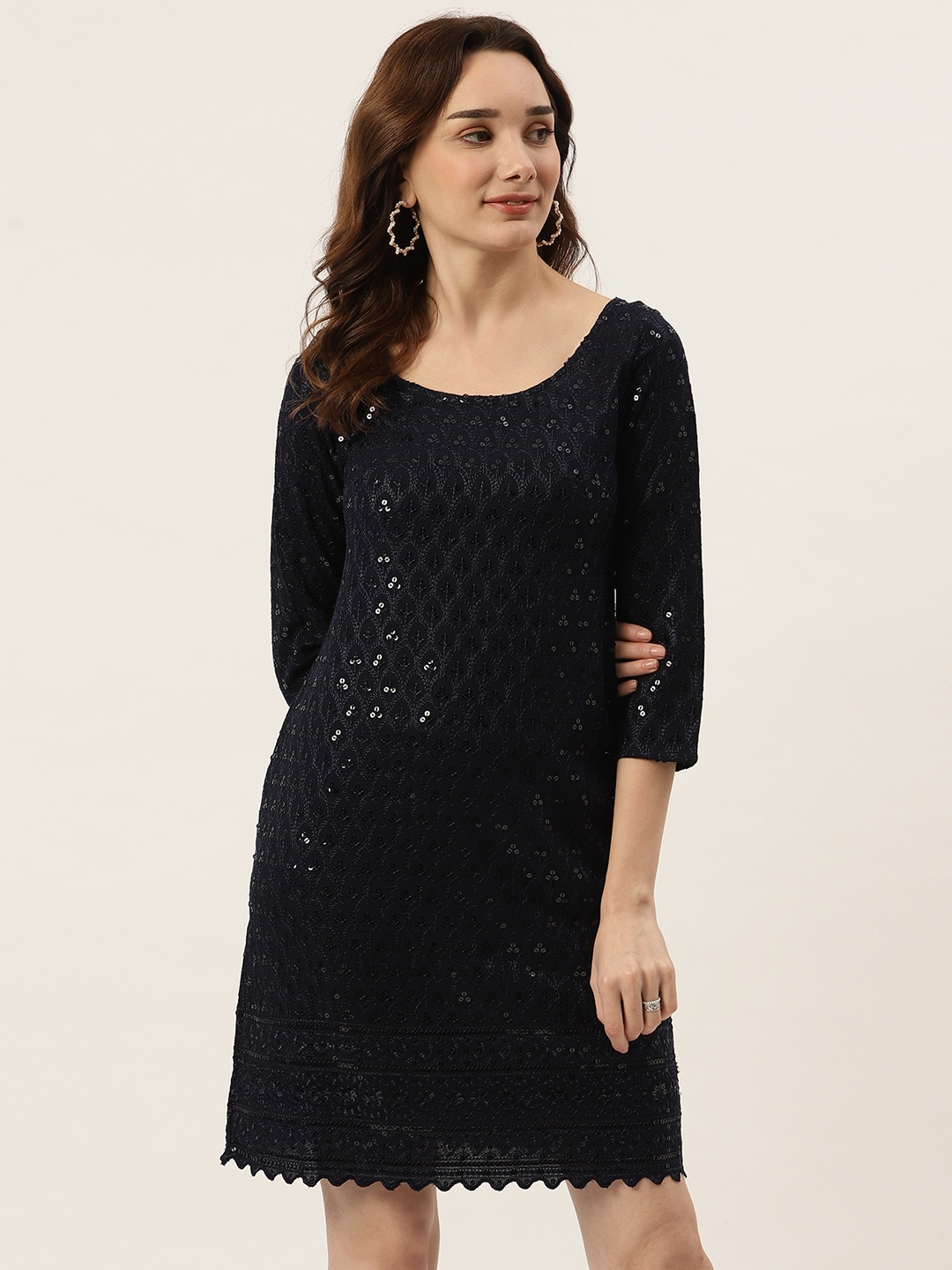 

BRINNS Navy Blue Embellished Lace Sheath Dress