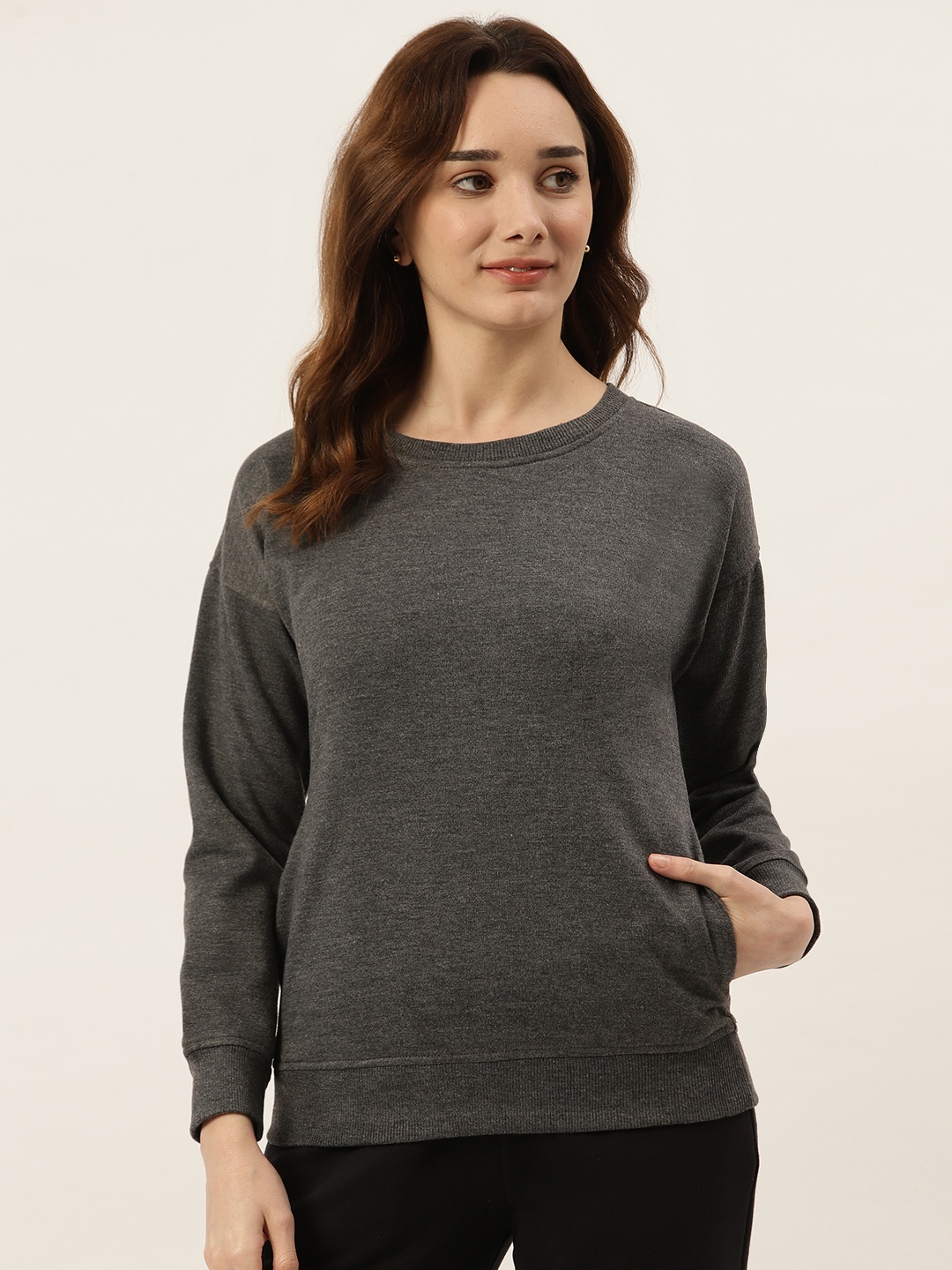 

BRINNS Women Charcoal Black Sweatshirt