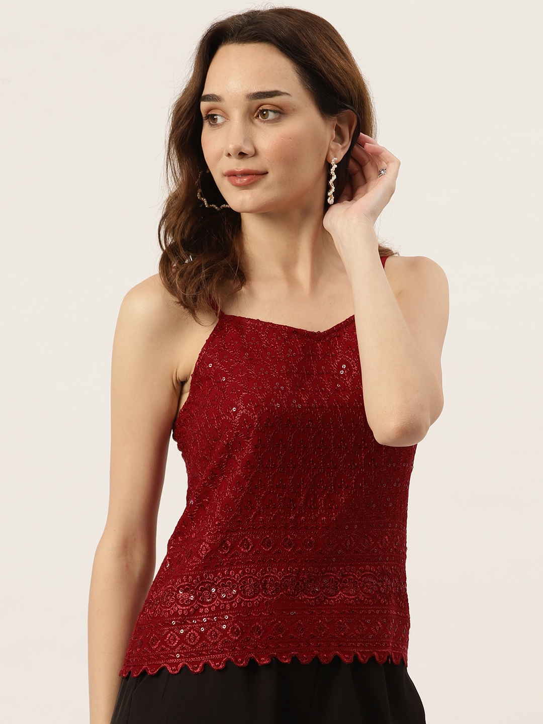 

BRINNS Maroon Embellished A-Line Top