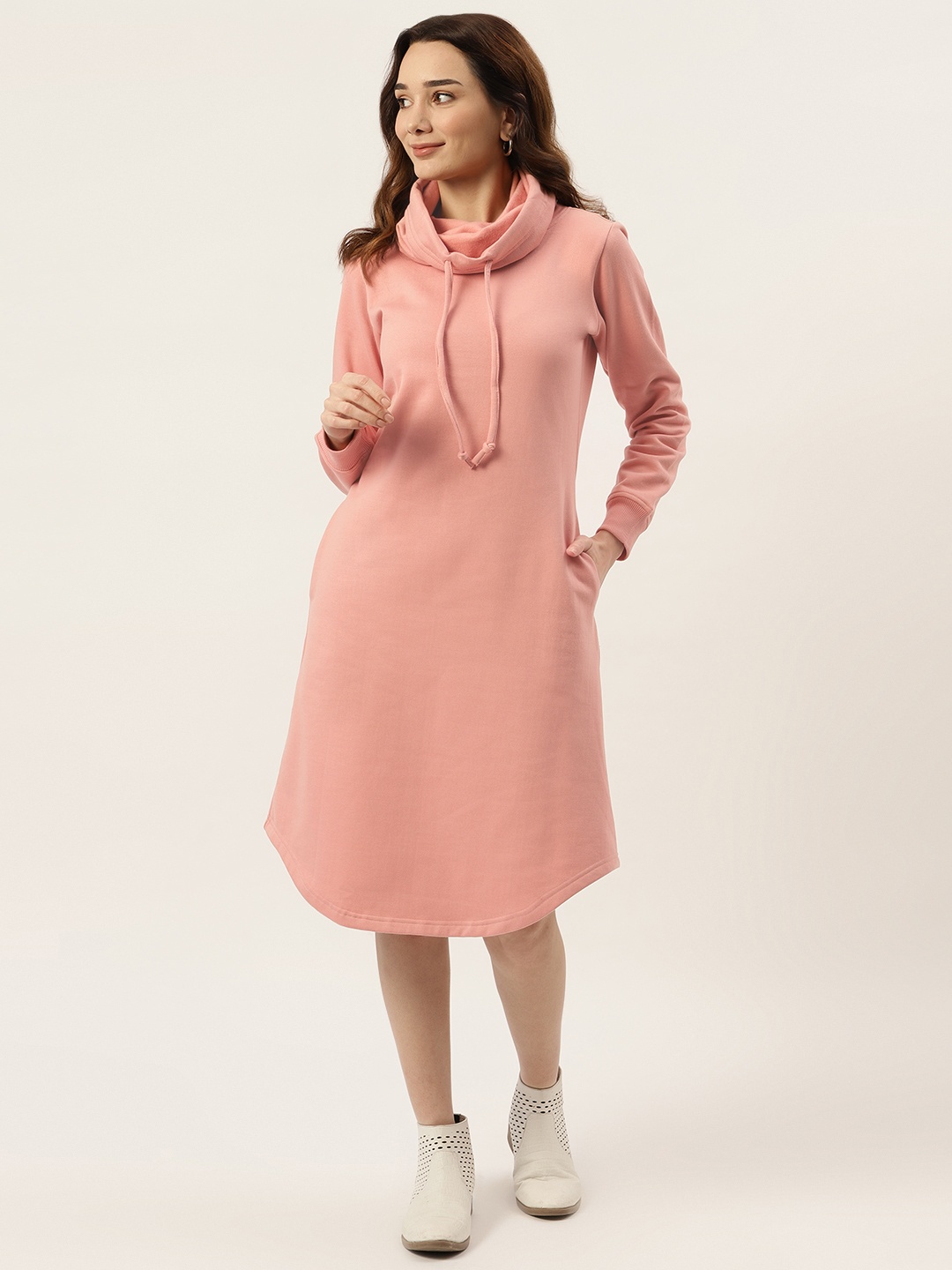 

BRINNS Nude Pink Cowl Neck Fleece Sweatshirt Style Dress