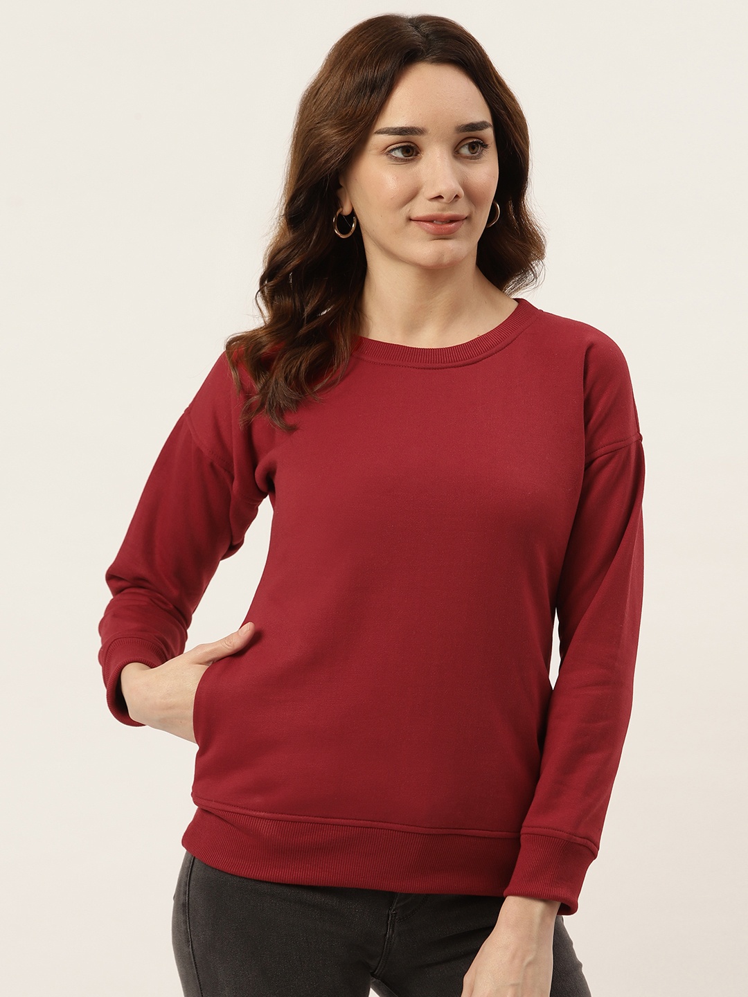 

BRINNS Women Maroon Fleece Sweatshirt
