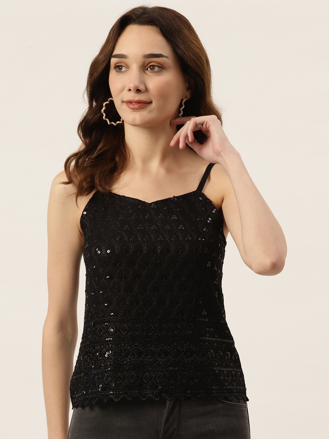 

BRINNS Black Sequined Regular Top