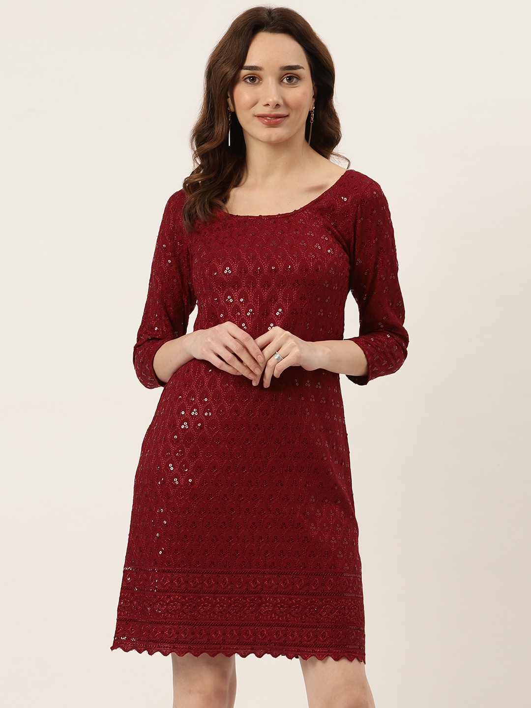 

BRINNS Maroon Embellished A-Line Dress